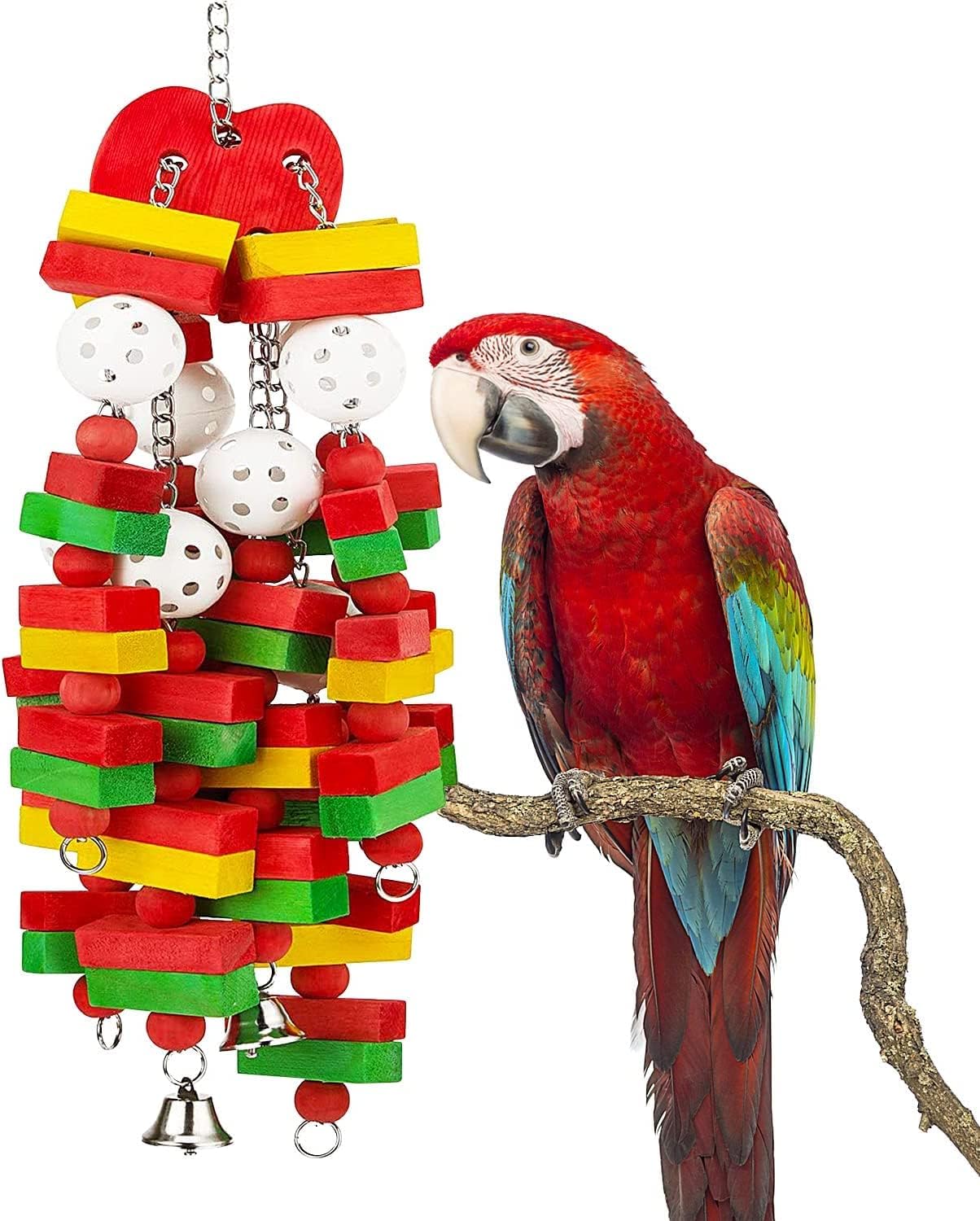 Extra Large Bird Parrot Toys，Nature Durable Wood Blocks Bird Chewing Toys， Perfect for Cockatoos、African Grey Amazon Parrots、Large Medium Parrot Birds