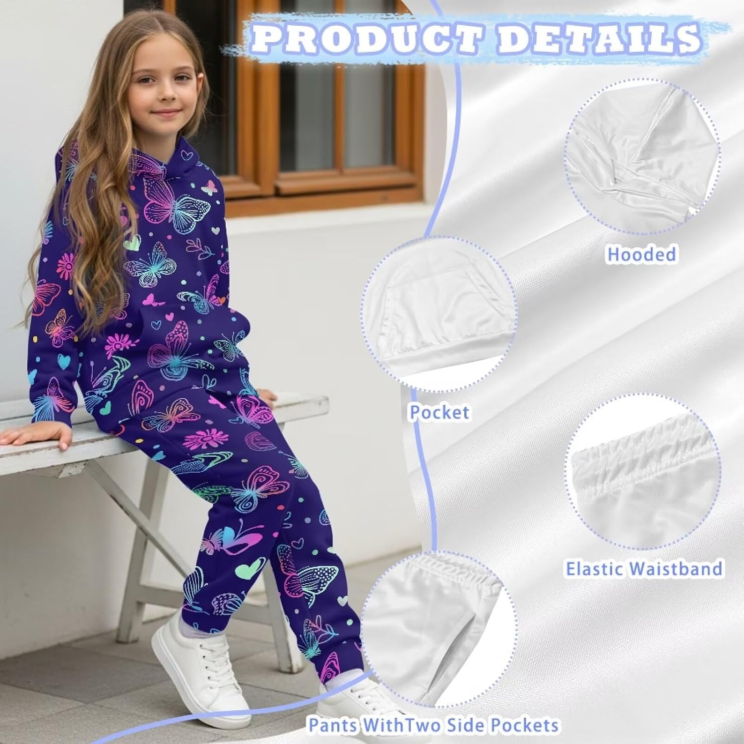 Tracksuit Set 5T-12T: Soft 2-Piece Hoodie & Sweatpants, Cute Animal Print Outfit for Kids Play, Travel