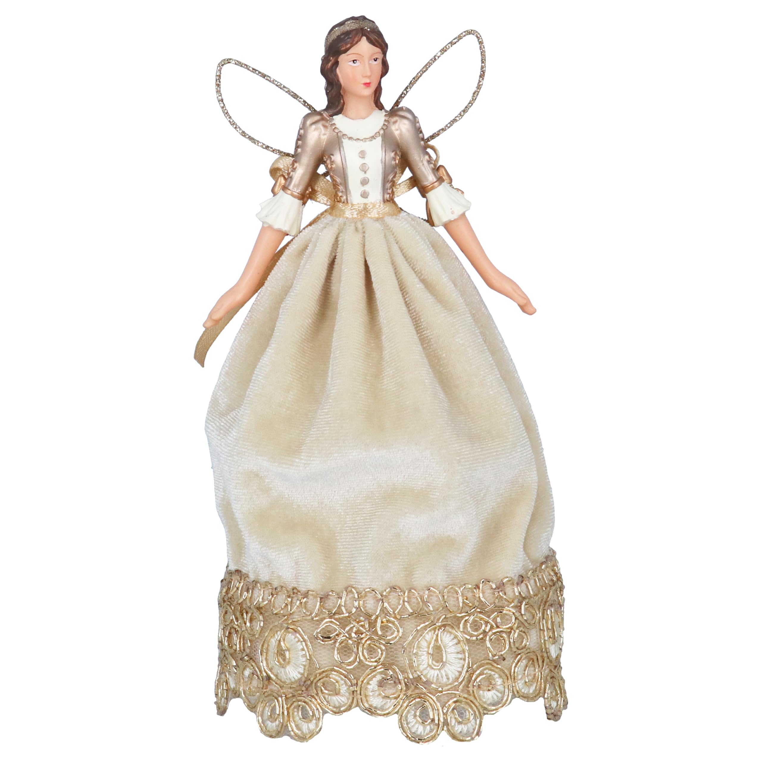 Gisela Graham Cream & Gold Resin & Velvet 17Cm Fairy Tree Topper