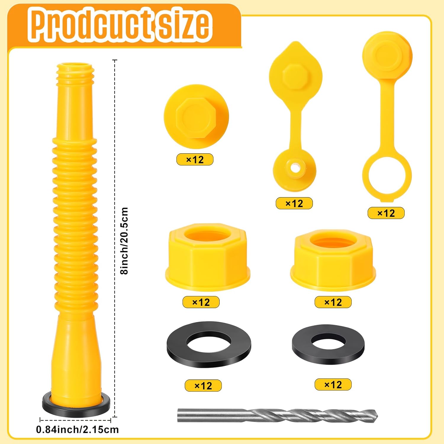 12 Kit Gas Can Spout Replacement Set Gas Can Nozzle Kit Includes Gas Tank Nozzle Gas Can Caps Spout Cap Gasket Vent Cap Drill Bit Fit Most 1/2/5/10 Gal Oil Cans