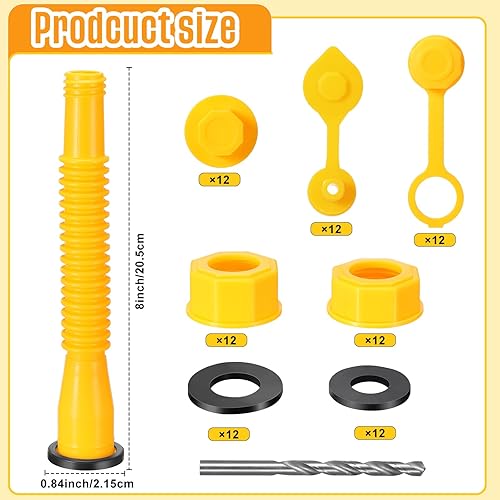 Miniatura 2 de Juego de 12 boquillas de repuesto para latas de gasolina amarillas, incluye 12 boquillas de tanque de gas, 24 tapas de latas de gas, 12 tapas de