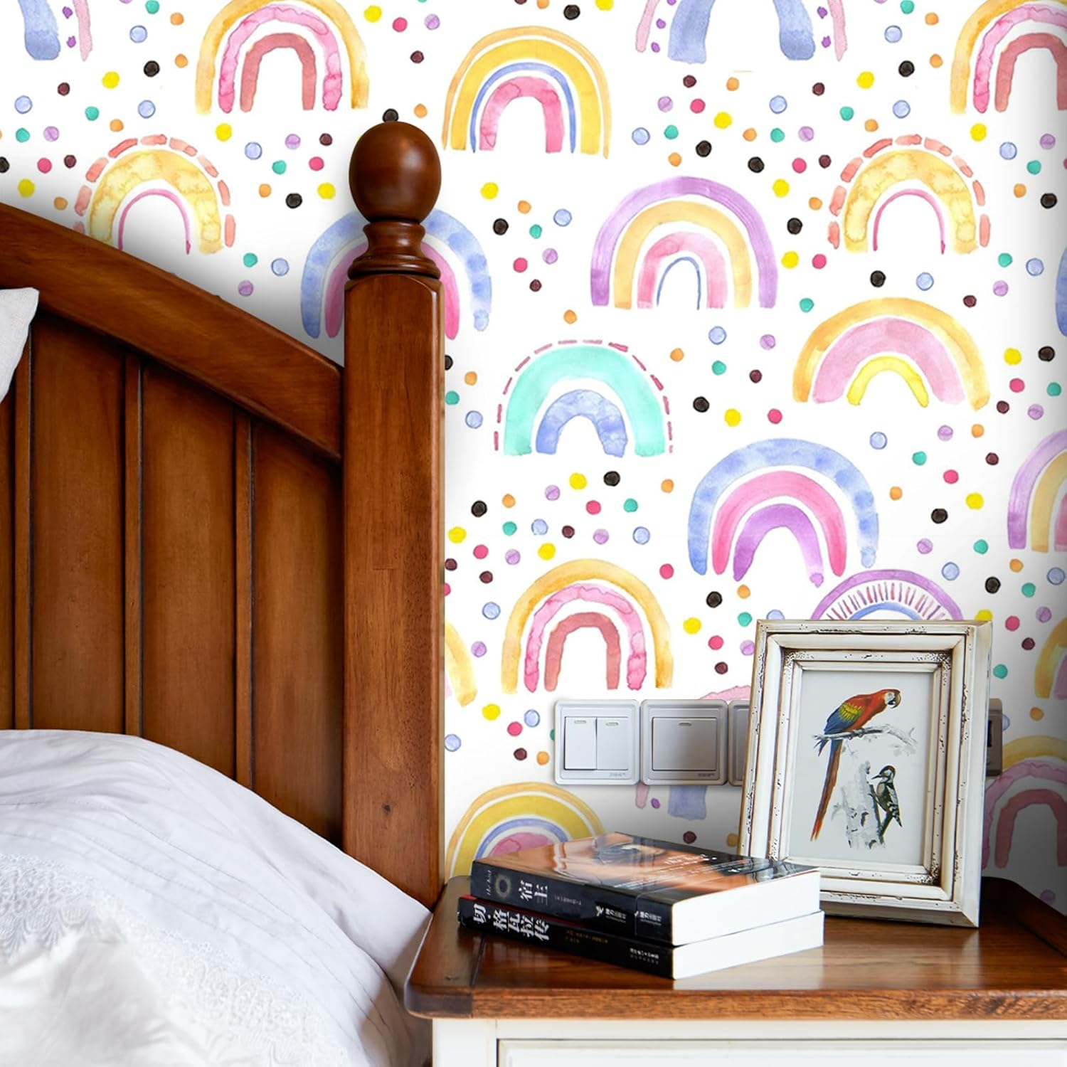 Boho Peel and Stick Rainbow Wall Decals - Cute Colorful Dots Vinyl Wall Mural for Nursery 17.7" x 236.2"