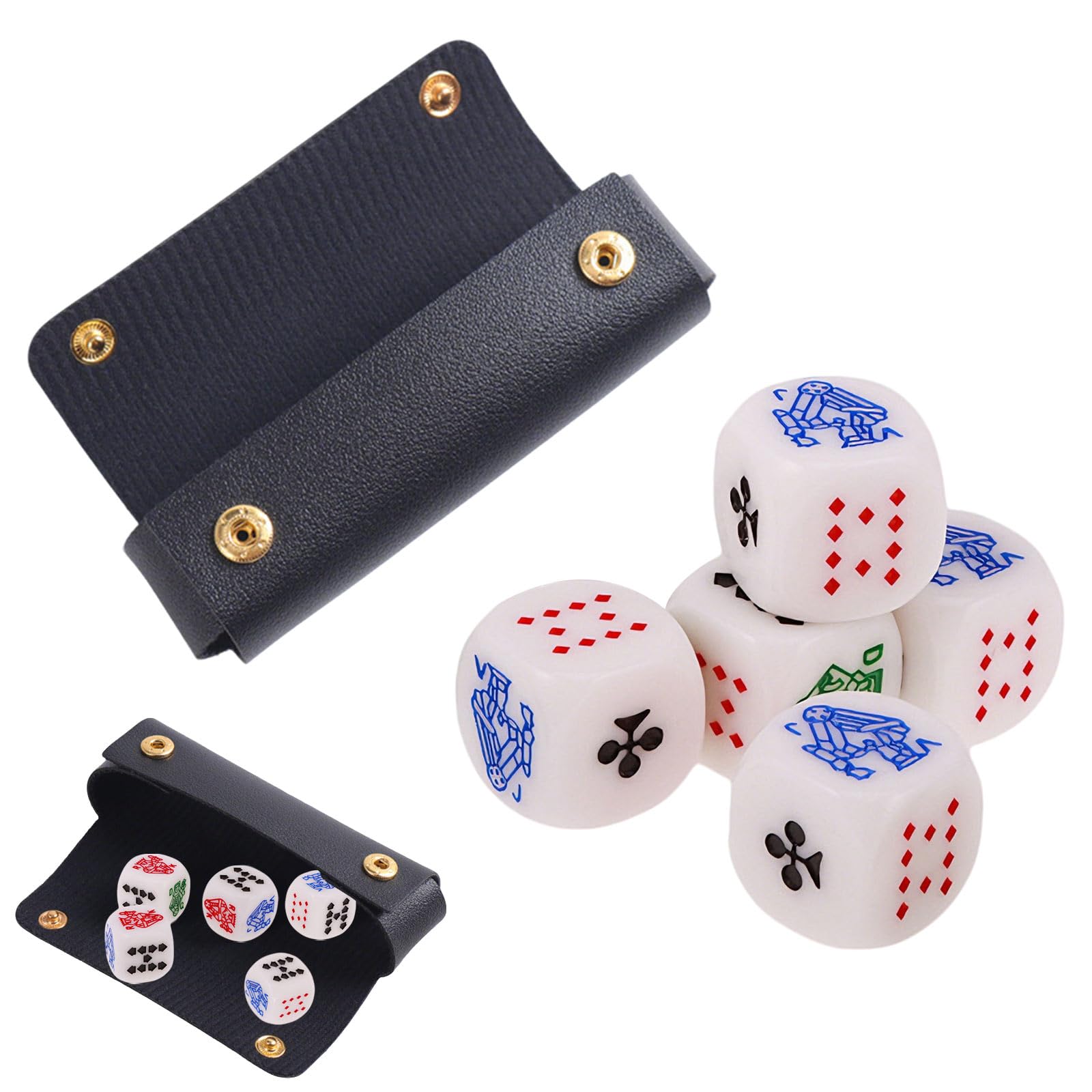 GZLANYA Leather Poker Dice Set with Case - 5 Professional Casino Dice for Liars Dice & LCR Dice Game, Portable Travel Dice Set for Adults, Family Party Games, Gift