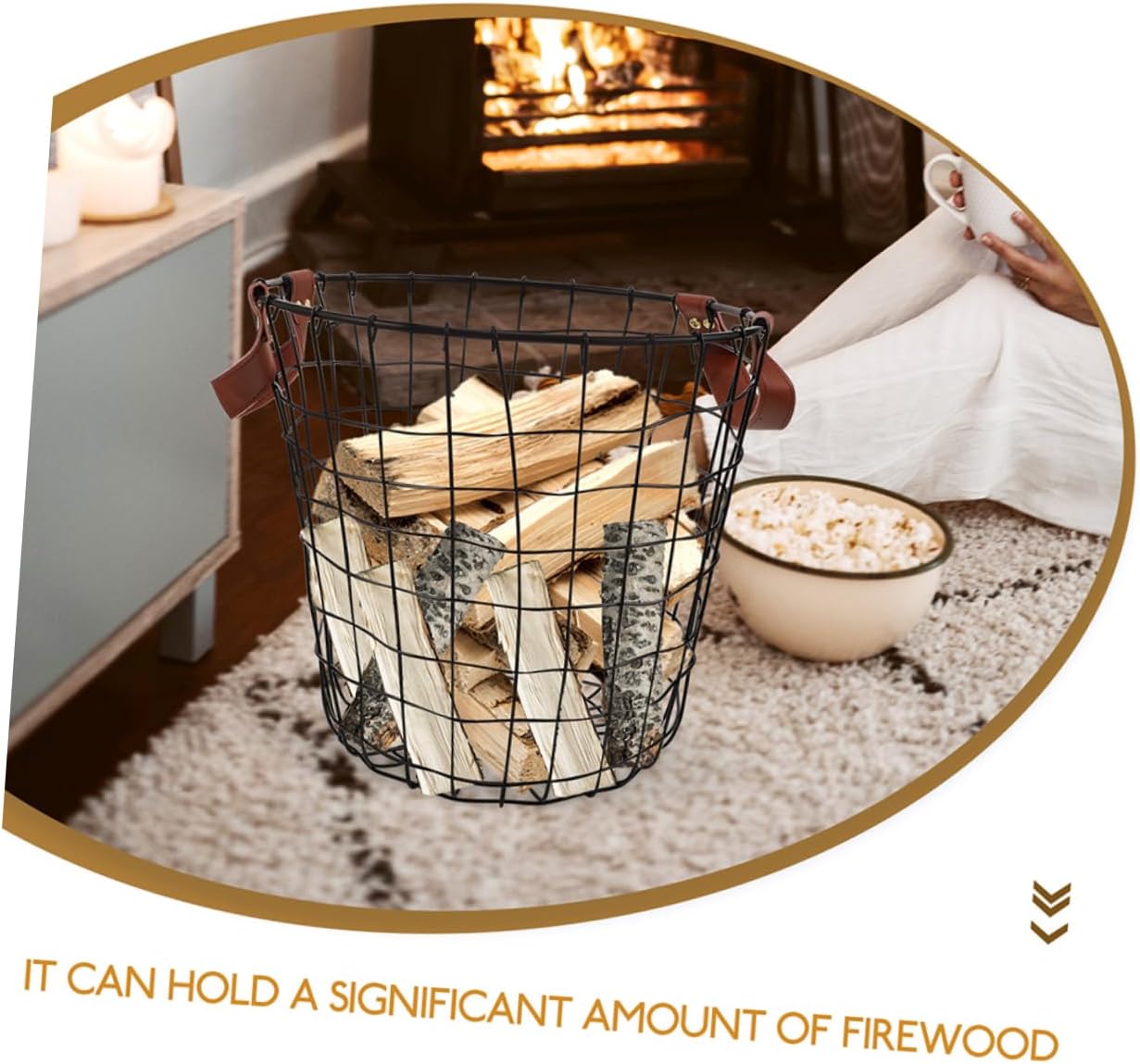 2pcs Wrought Iron Firewood Carrier Round Storage Baskets Small Handles for Pantry