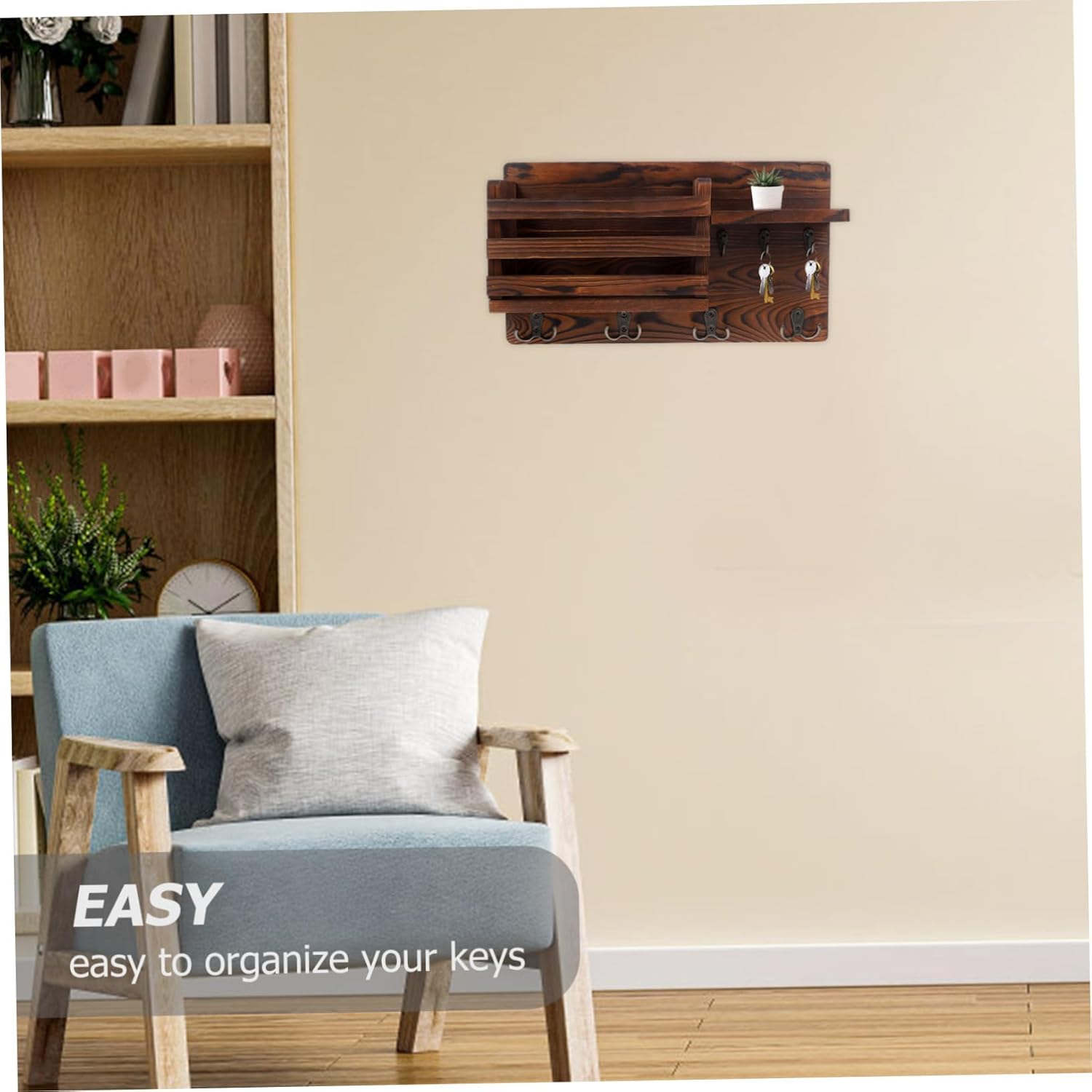 Multi-Functional Wooden Wall Shelf with Hooks for Keys and Essentials Stylish Organizer for Entryway Living Room Hallway Decor
