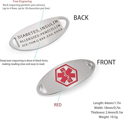 Miniatura 2 de 4 etiquetas de identificación de pulseras médicas  Etiquetas de identificación de alerta médica de acero inoxidable para pulseras médicas grabadas