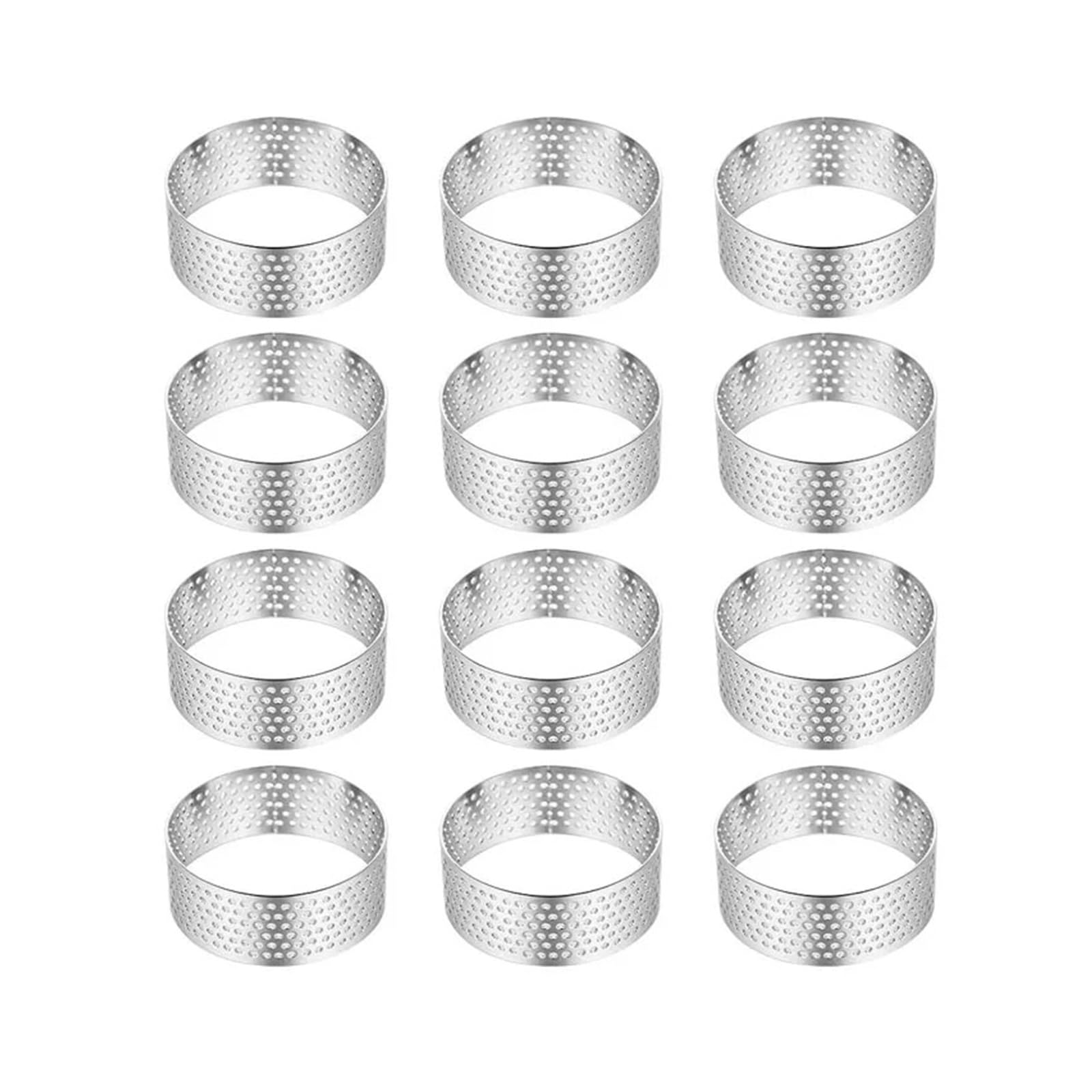 Set mit 12 runden Tortenringen aus Edelstahl – perforierte Formen for Mousses und Desserts, Keksausstecher, Obst-Törtchenformen