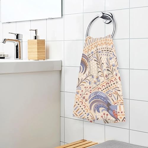 Miniatura 5 de ALAZA Bath Towels Set of 2 Hand Towels for Bathroom 100% Cotton Cute Roosters Beige Tribal Absorbent Soft 16×28 inch Decorative