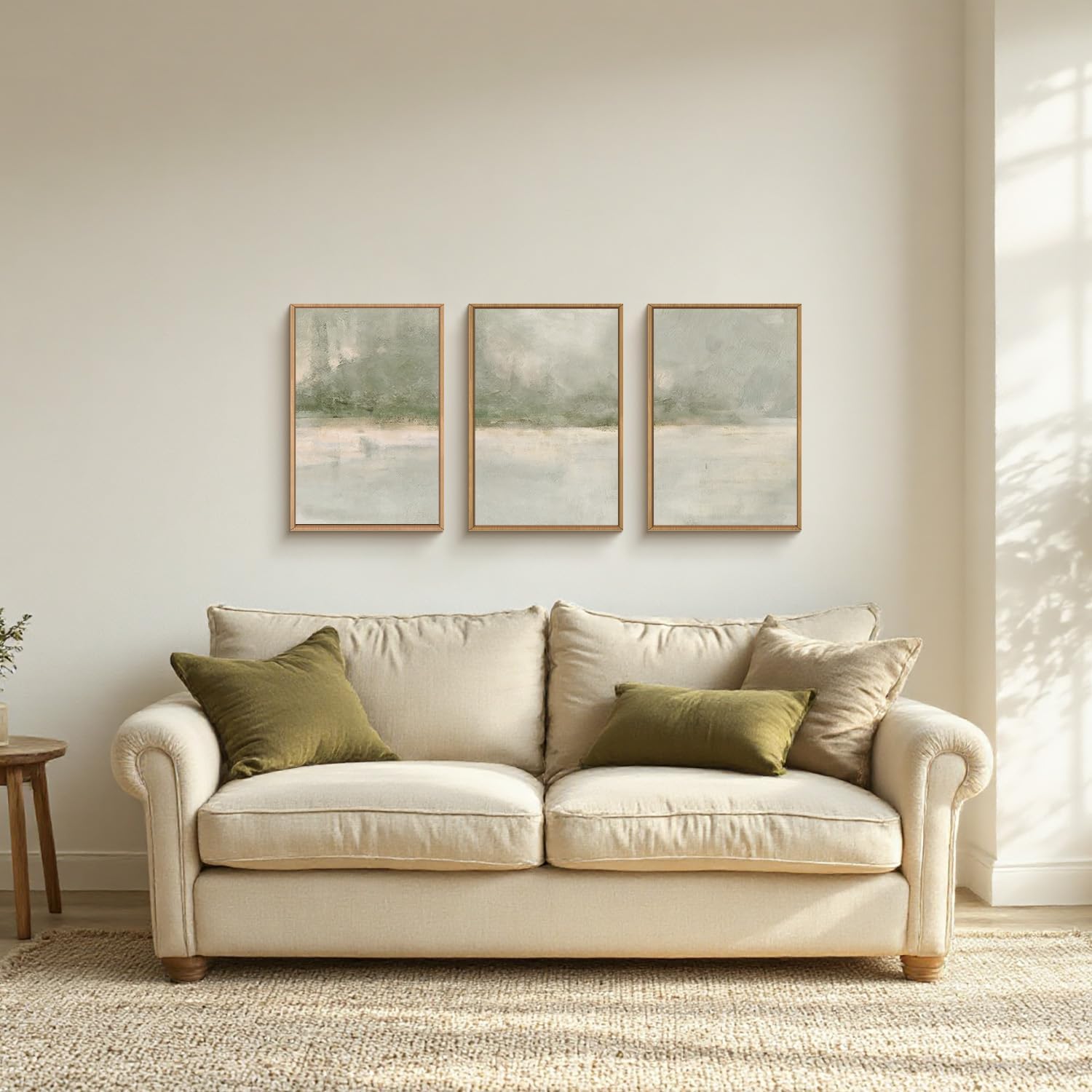 FWIEXA Grey Green Abstract Canvas Wall Art Set 3, Neutral Landscape Framed Prints, Modern Lake Scenery Paintings, Beige 24x36In Watercolor Artwork Poster for Farmhouse, Living Room, Bedroom, Office