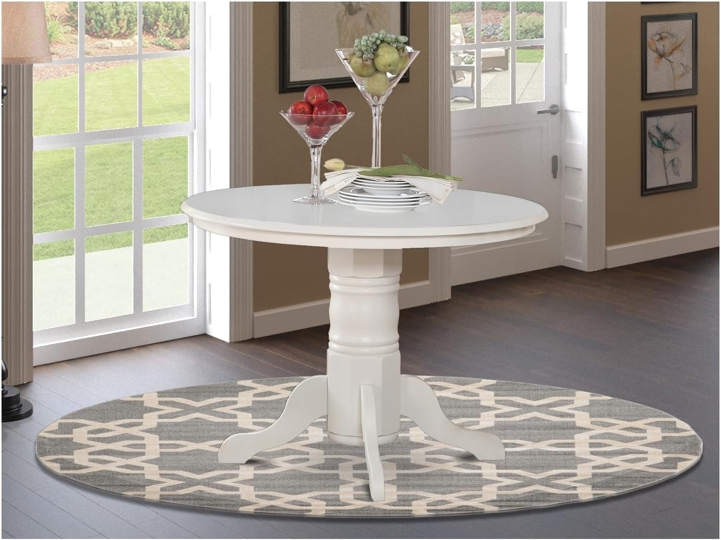 HomeStock Round Kitchen Table 42 Inch - Linen White Dinette Table with Pedestal Base - Elegant Dining Table