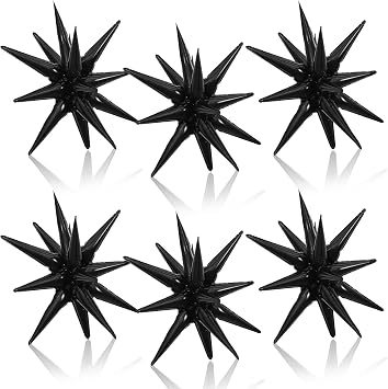 Black Star Balloons, 6PCS 22 Inch Foil Explosion Star Balloons