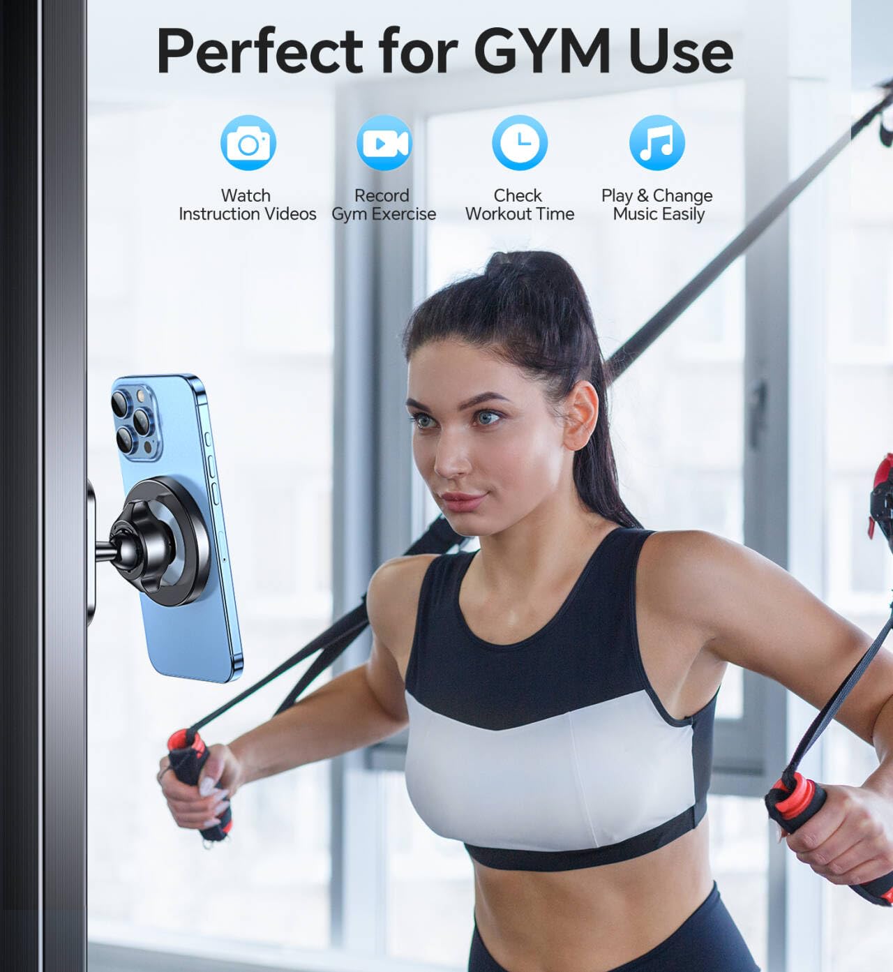 Coolpow Handyhalterung Magnet Für Fitnessstudio【starker Magnet】 mag-Safe Handyhalterung Fitness, 360 Einstellbar Tragbarer Handyhalterung Golf Ckompatibel Mit 4.7-7" Smartphones, Fitnesszubehör