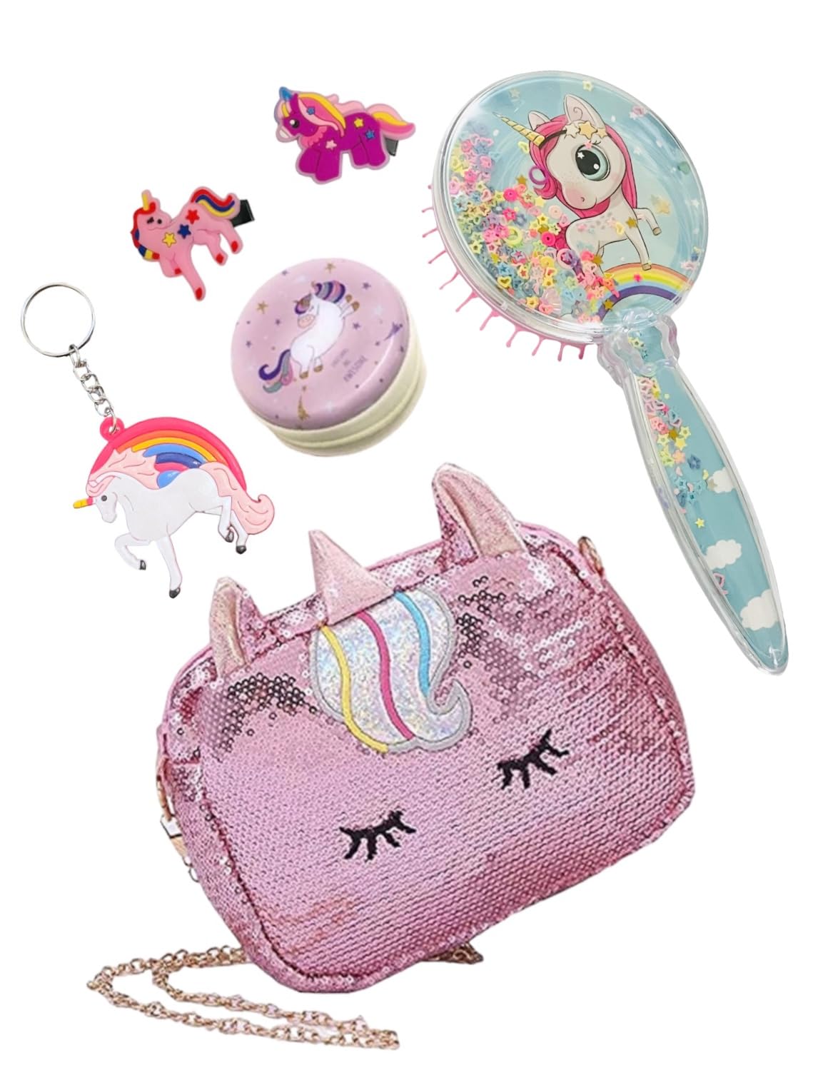 Le Delite Unicorn Sequin Sling Bag For Girls Kids I Cute Stylish Handbag Purse For Kids I Combo Pack For Return Gift, Multicolor