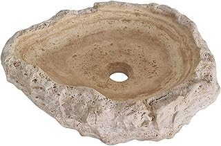 Travertine Sink – Handmade Natural Stone Vessel Basin for Bathroom – Countertop Marble Vanity Wash Bowl – Round Rustic Travertine Washbasin – Unique Powder Room Decor