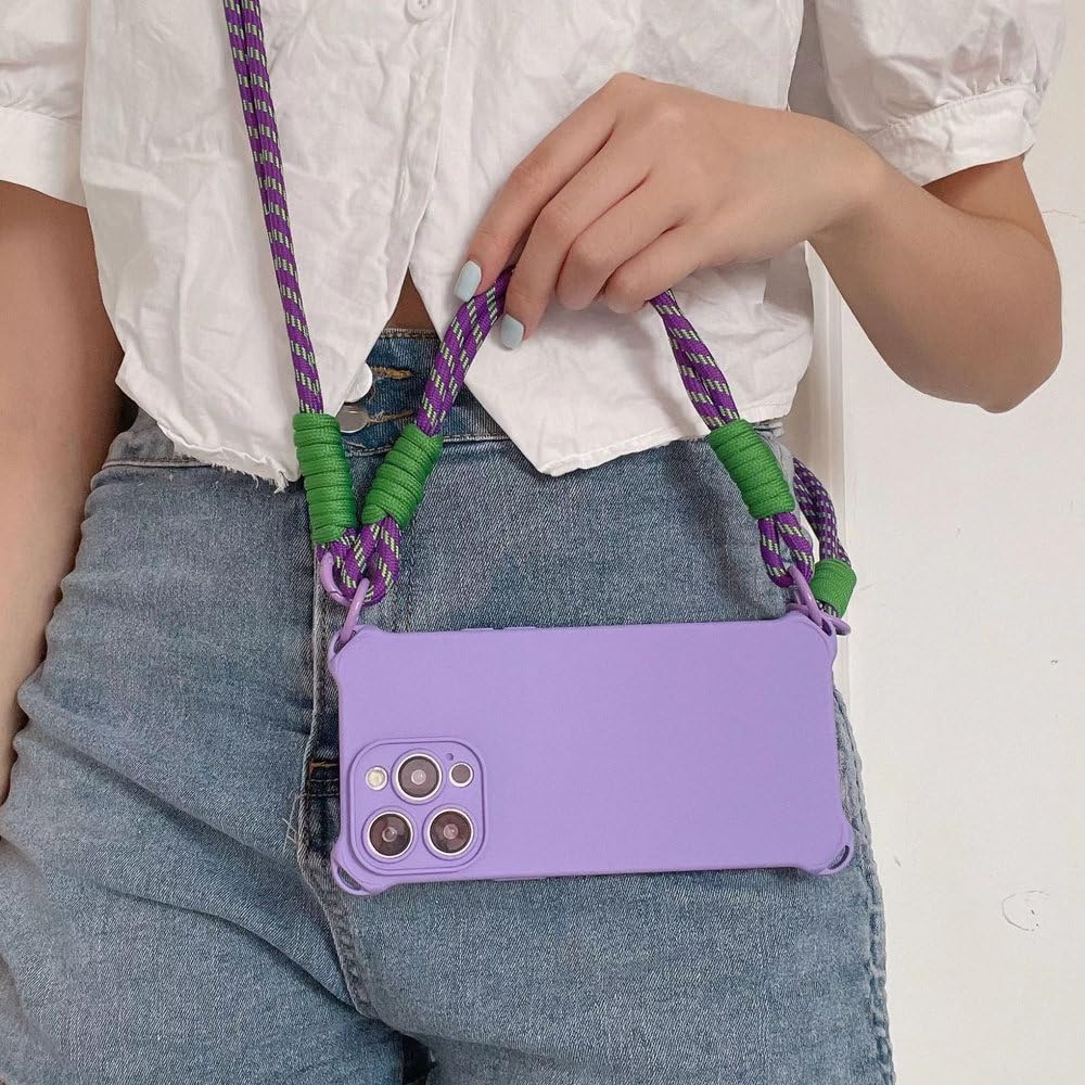 Naszyjnik Crossbody Sznurek Smycz Etui na Telefon iPhone 15 14 13 12 11 Pro Max 15 Plus XR X XS Miękka Okładka, Fioletowa, Do iPhone'a 12 Pro