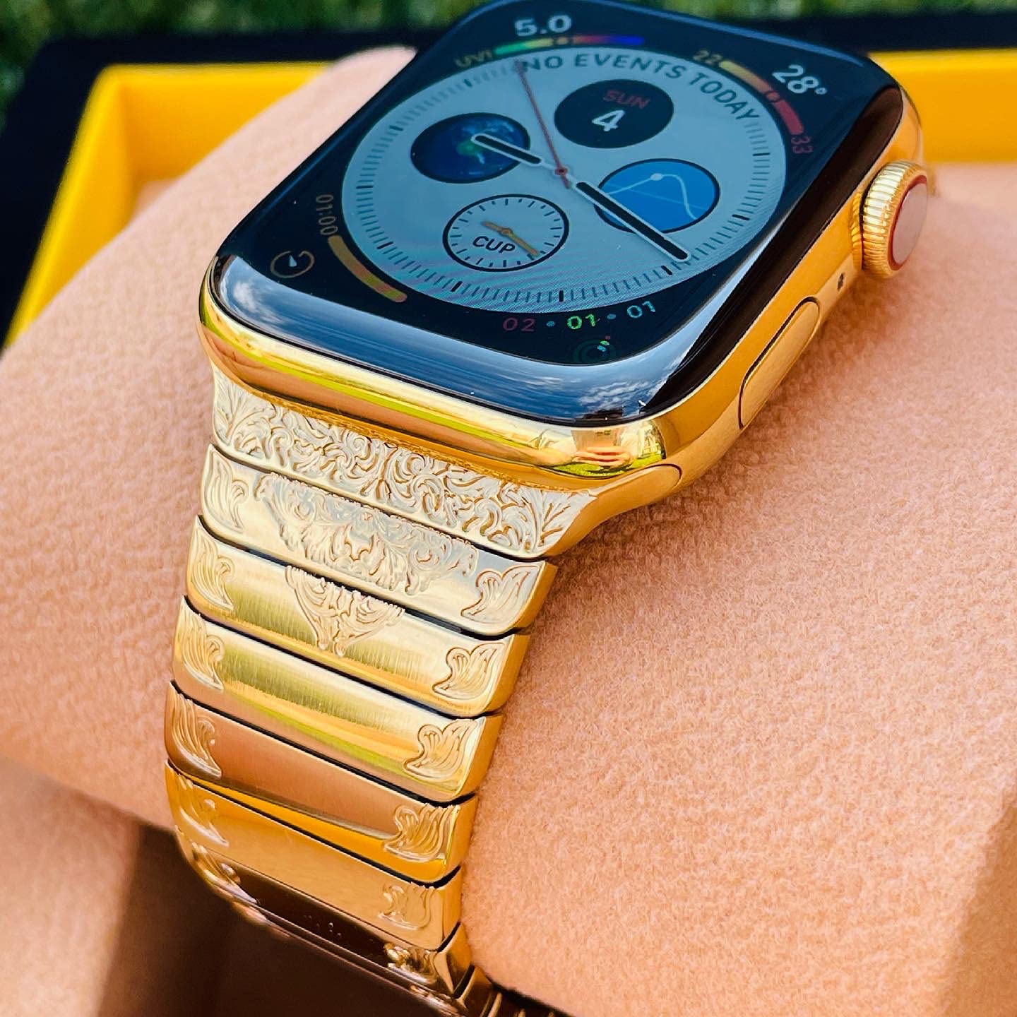 Custom 24k Gold 45mm iWatch Series 7 Stainless Steel with Engraved 24k Gold Plated Link Band - 2021 Release