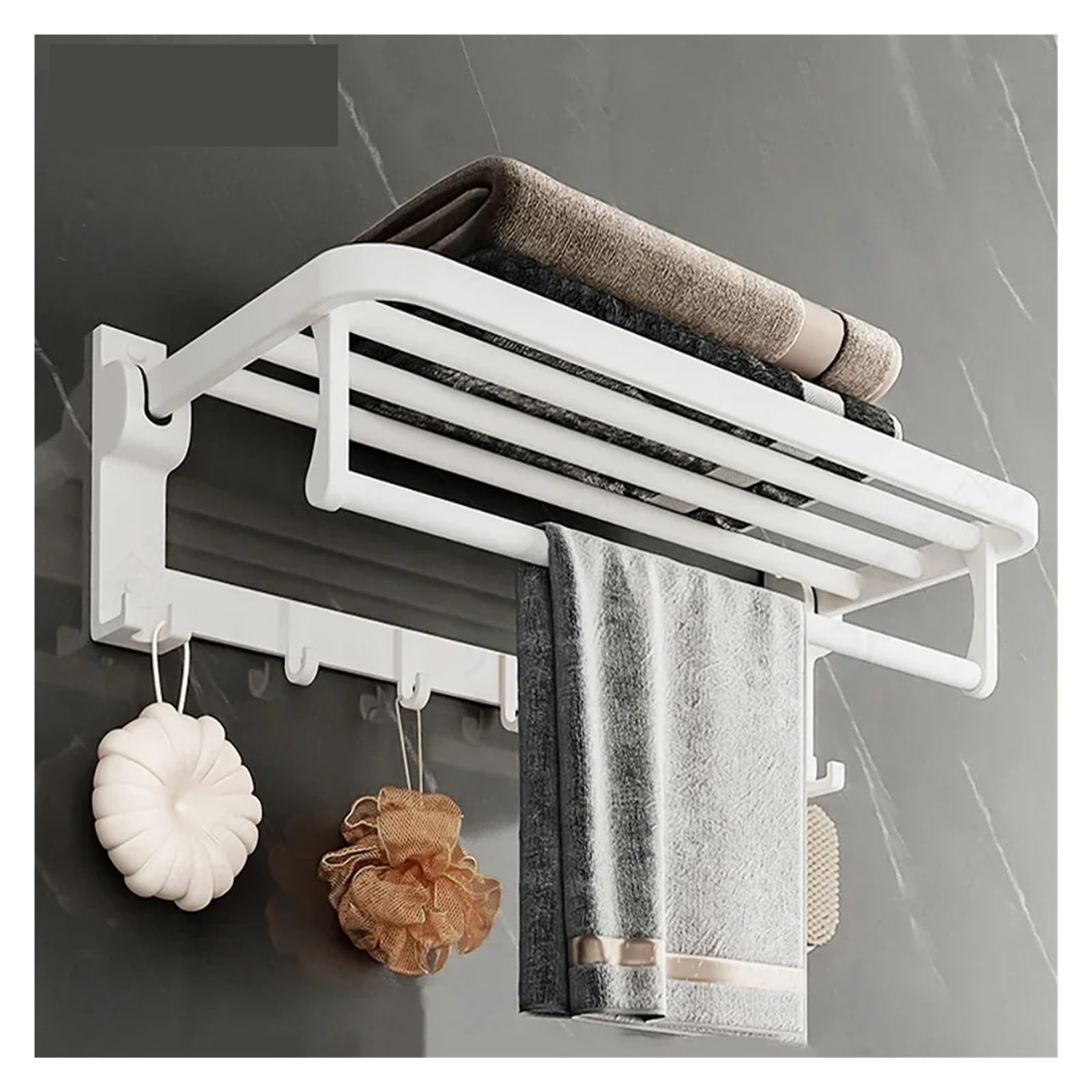 Soporte For Toalleros, Gancho Plegable, Colgador De Pared Aluminio Blanco, 40-60CM, Estante For Ropa, Barra Ducha, Almacenamiento For Baño Ahorro De Espacio(Z1-50 True White)
