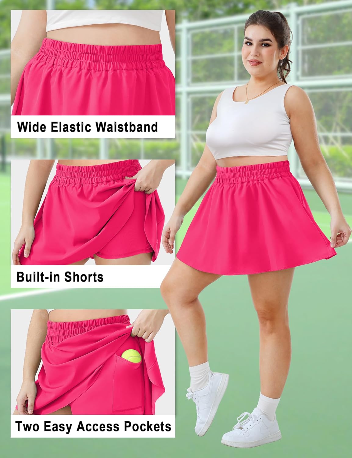 FOREYOND Plus Size Skorts for Curvy Women High Waisted Golf Tennis Skirts with Pockets Workout Athletic Skort Skirt - Image 4