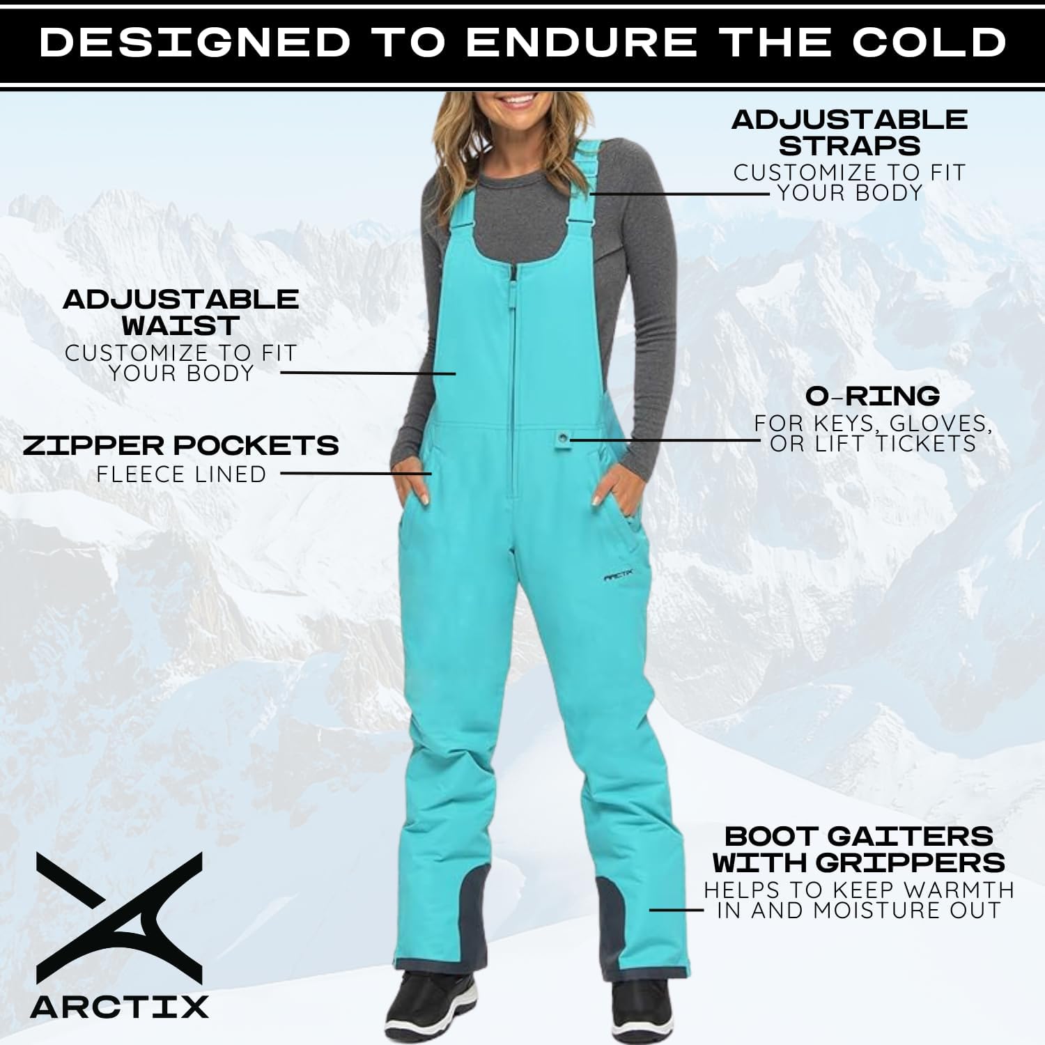Arctix Women's Essential Insulated Ski Bibs, Water Resistant Snow Pants for Skiing & Snowboarding - Image 5