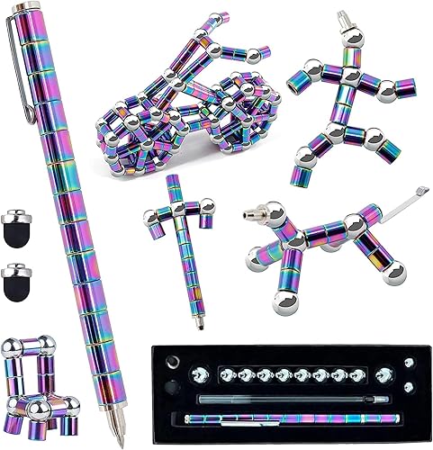 Miniatura 9 de Bolígrafo de juguete para ansiedad, bolígrafo magnético de metal para descompresión, juguetes de escritorio, multifuncional, deformable, bolígrafo