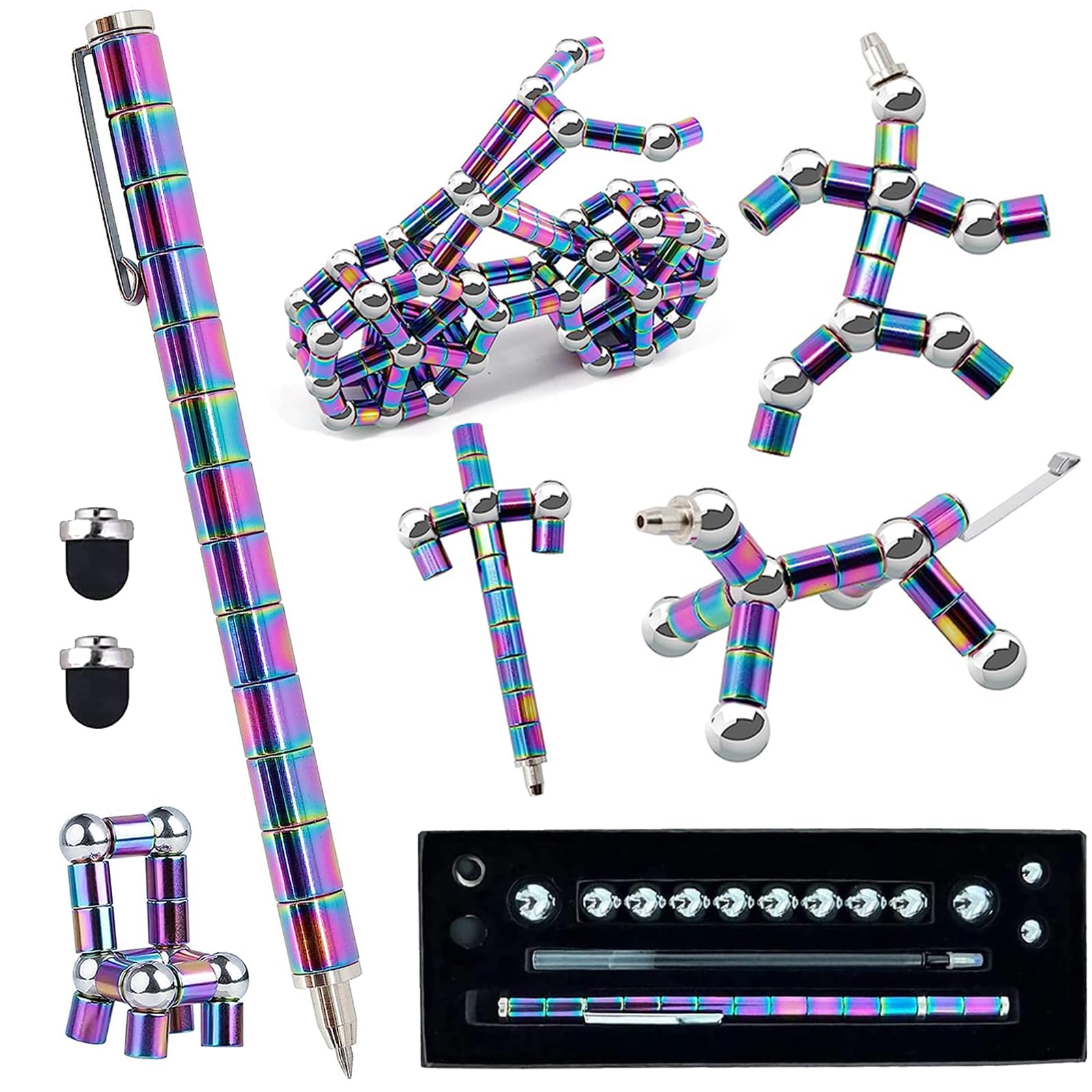 Jopstacext Fidget Pen, Cool Toys Pen Decompression Magnetic Metal Pen, Desk Toys Multifunctional Deformable Writing Pen, Basket Stuffers Gadgets Gift