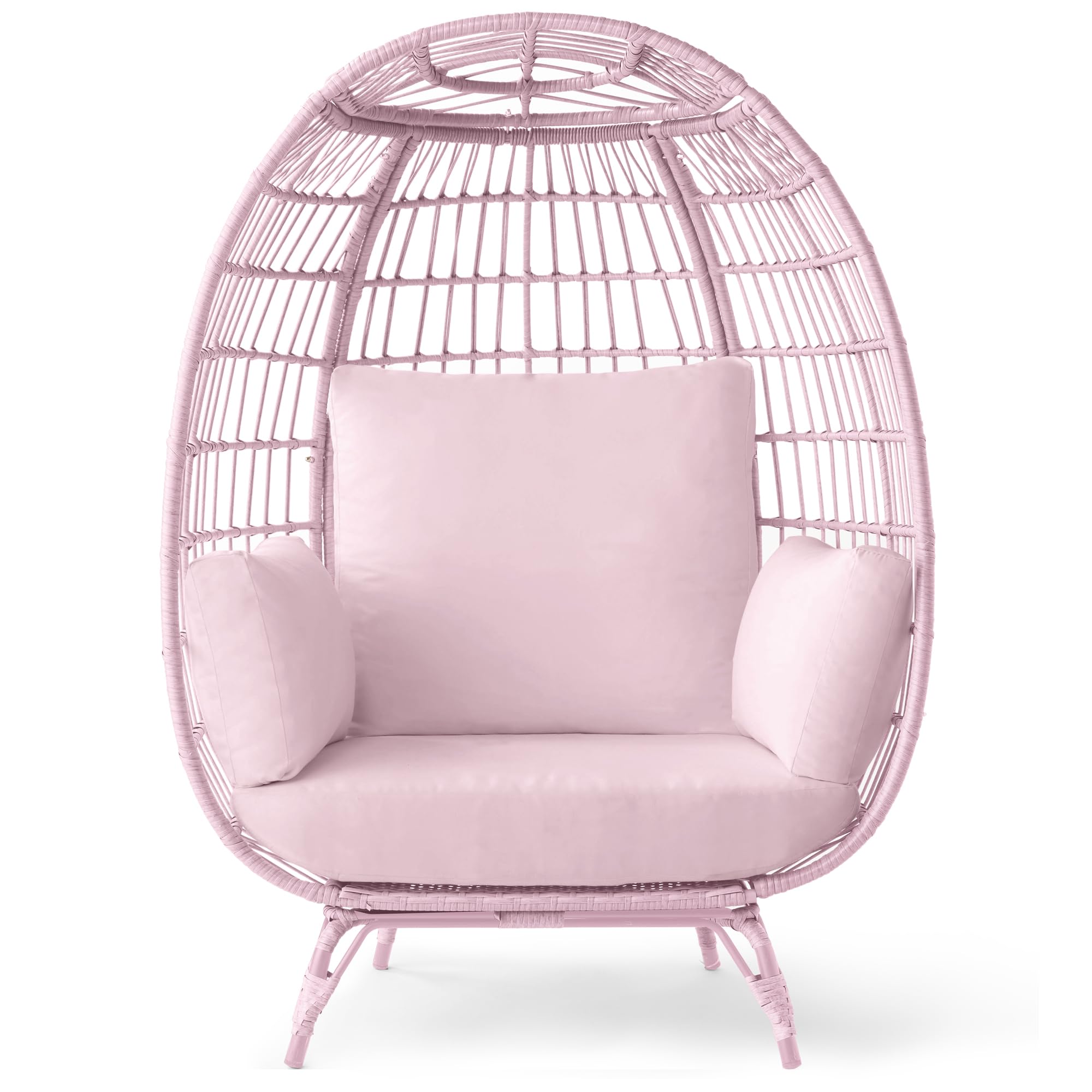 Best Choice Products Wicker Egg Chair, Oversized Indoor Outdoor Lounger for Patio, Backyard, Living Room w/ 4 Cushions, Steel Frame, 440lb Capacity - Ivory — view 13