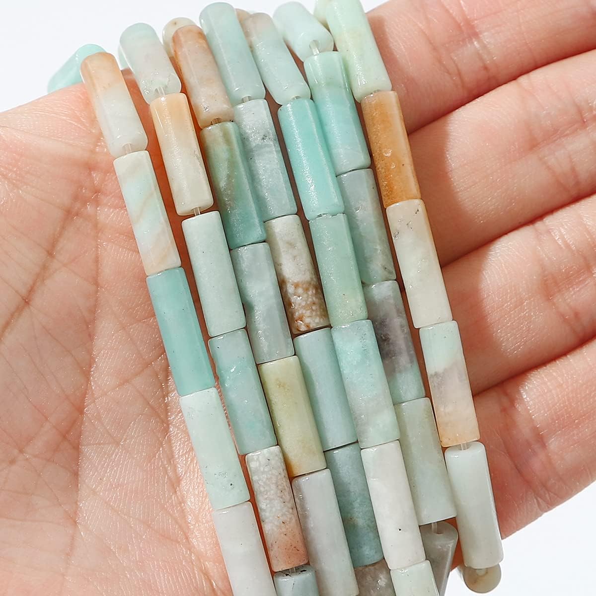 BEADIA Natural Amazonite Tube Beads 13x4mm 30pcs Cylinder Loose Semi Gemstone Beads for Jewelry Making Design Amazonite Cylinder 13x4mm