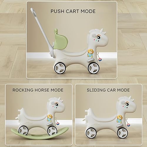 Miniatura 4 de Caballo mecedor para niños pequeños, juguete mecedor para bebé con mango de empuje, respaldo y tabla de equilibrio desmontable, juguete de caballo