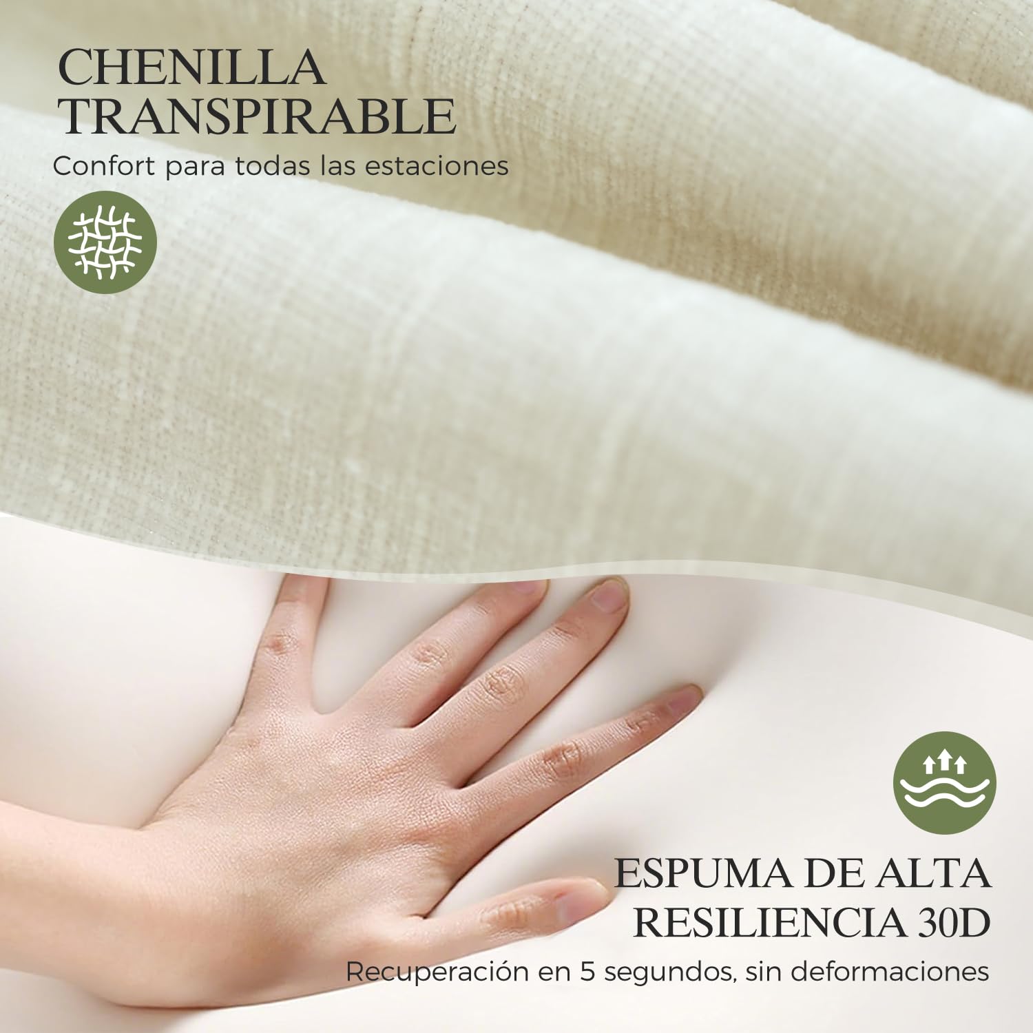 ELUCHANG Sofá Nube Modular 256cm con 2 Pufs, Sofá en Forma de U de 3 Plazas, Asiento Profundo 62cm, Montaje sin Herramientas, Sofá de Chenilla para Salón, Beige