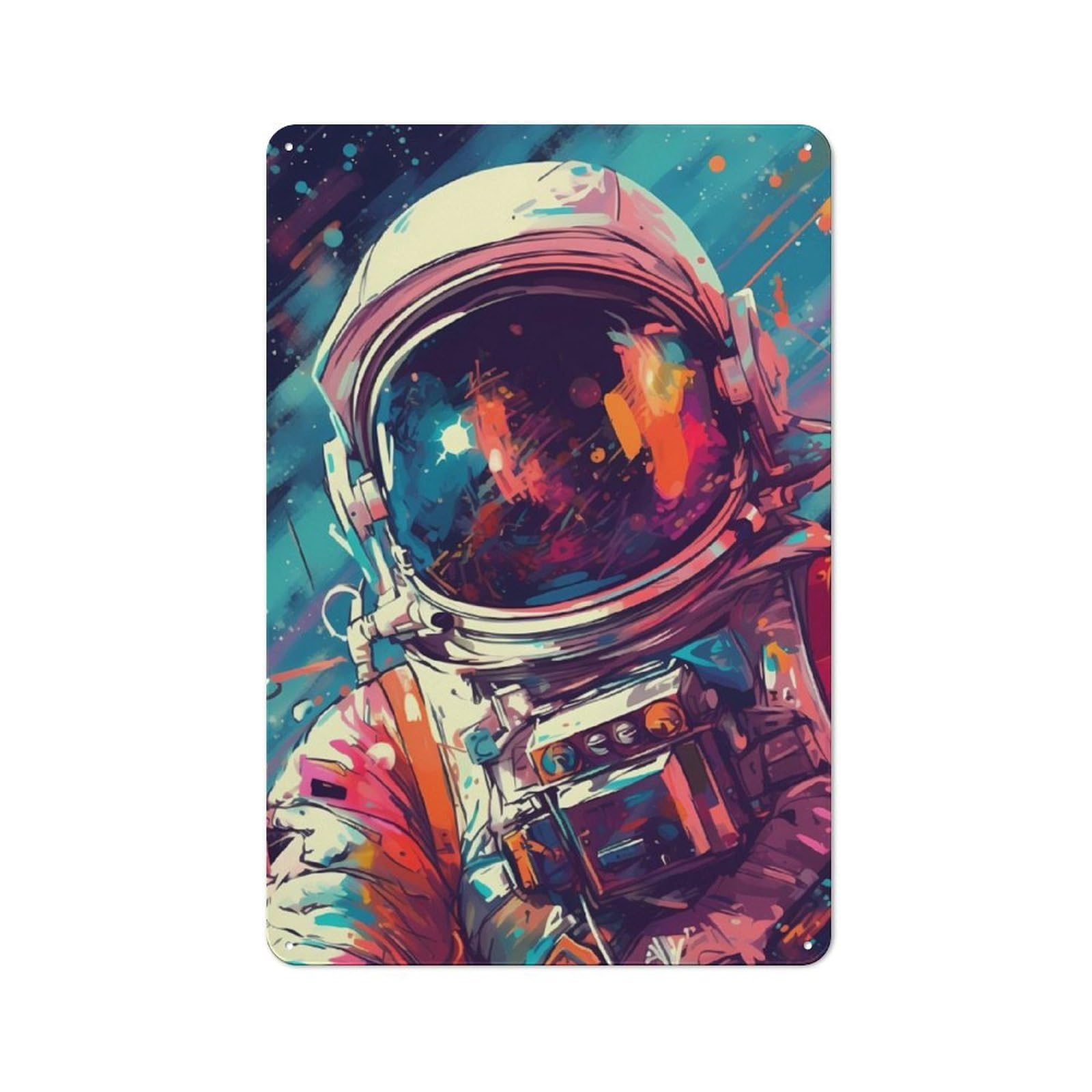 Rustic Astronaut Colorful Tin Wall Plaque 30x20cm, Rustic Kitchen Decor for Cottage, Kitchen, Hallway Or Breakfast Nook