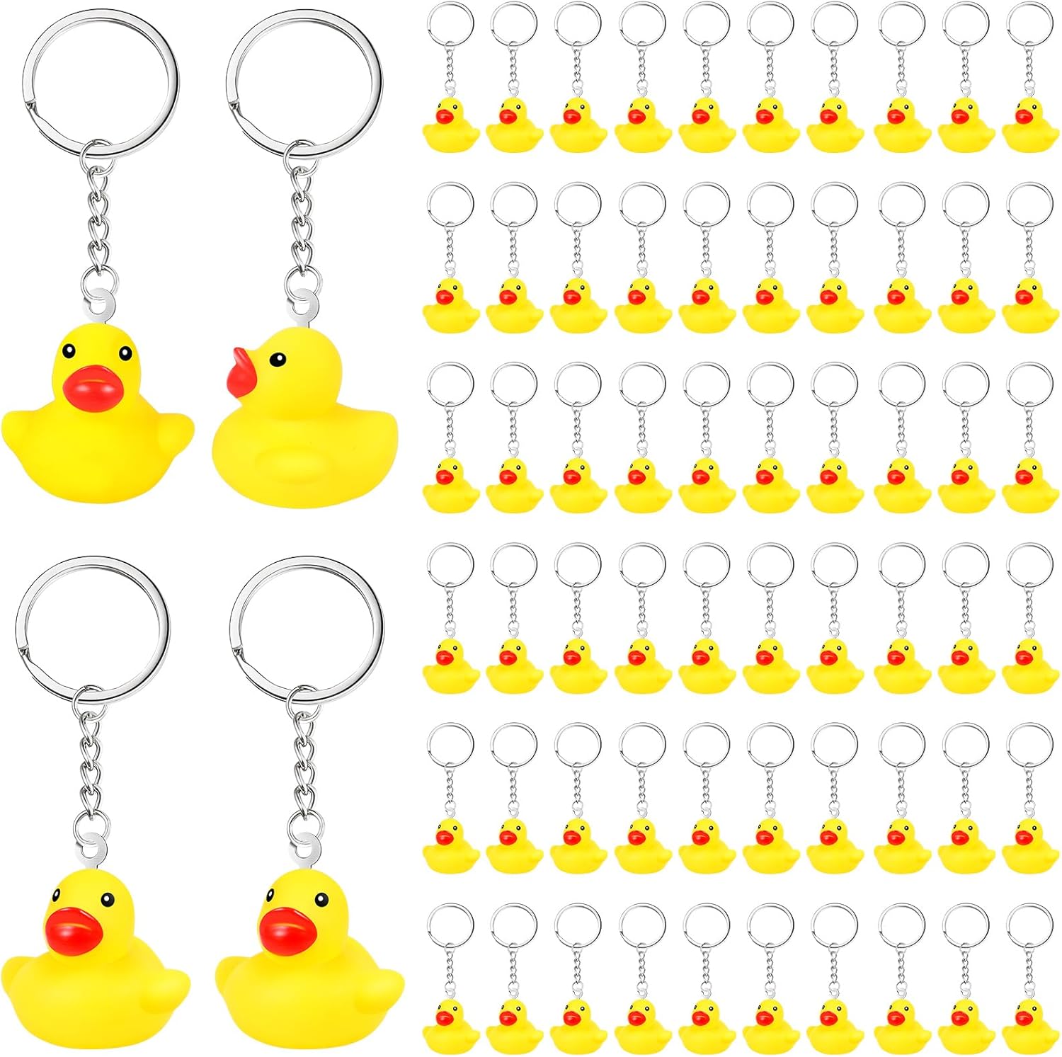 Deekin 60 Pcs Rubber Duck Keychain Tiny Ducks Keychains 3D