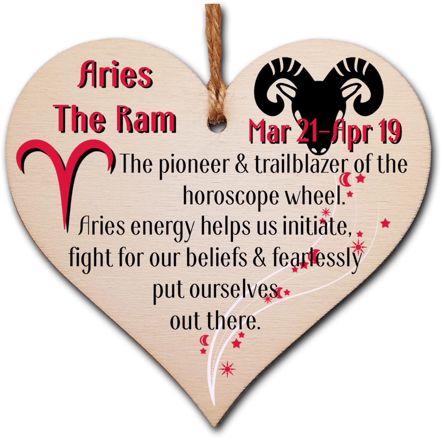 Handmade Wooden Hanging Heart Plaque Gift Signs of the Zodiac Aries Astrological