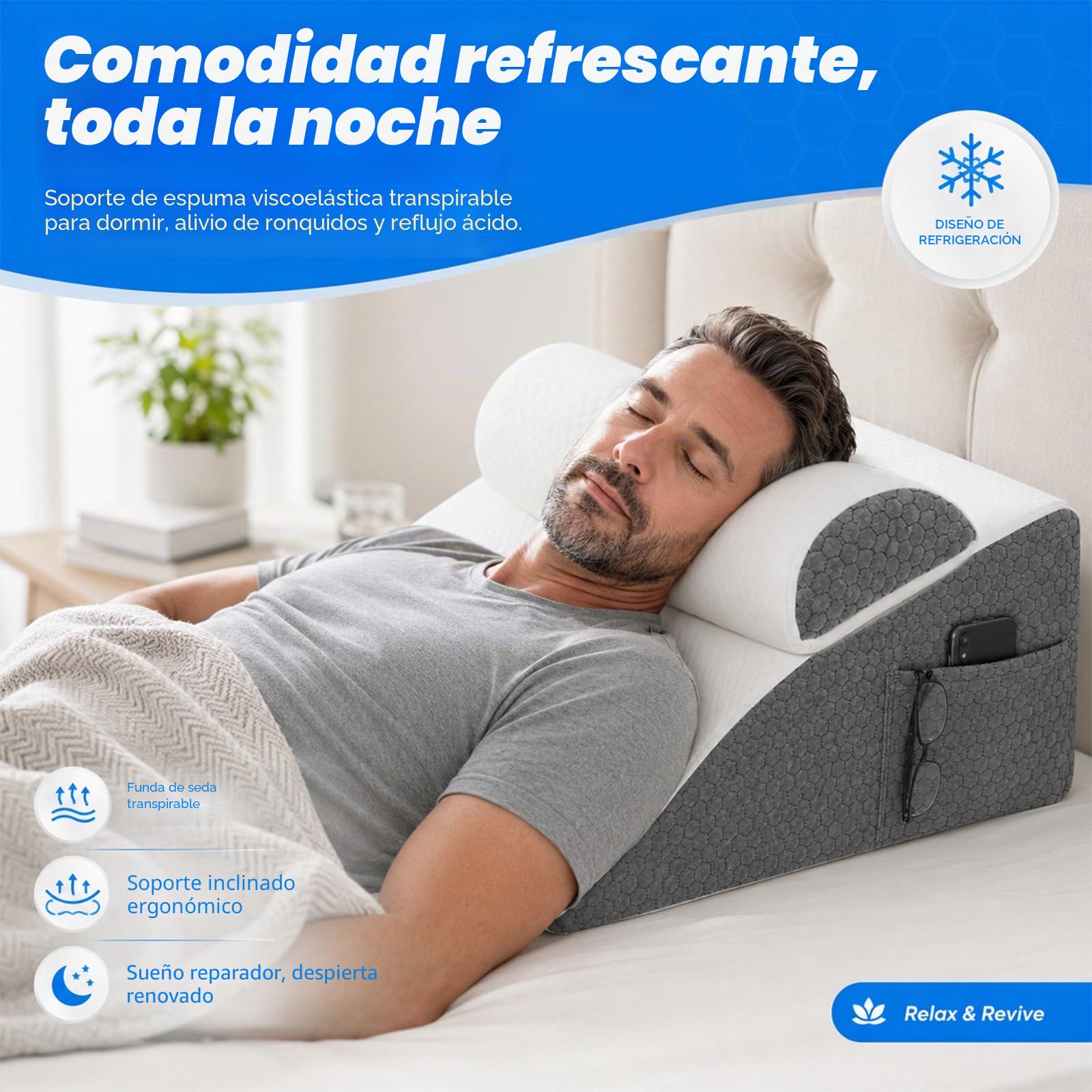 Cojín de Cama, Espuma viscoelástica, cojín Triangular | cojín inclinado con soporte para el cuello,funda lavable,reposapiés para el cuello,pierna, espalda,dormir,sentarse