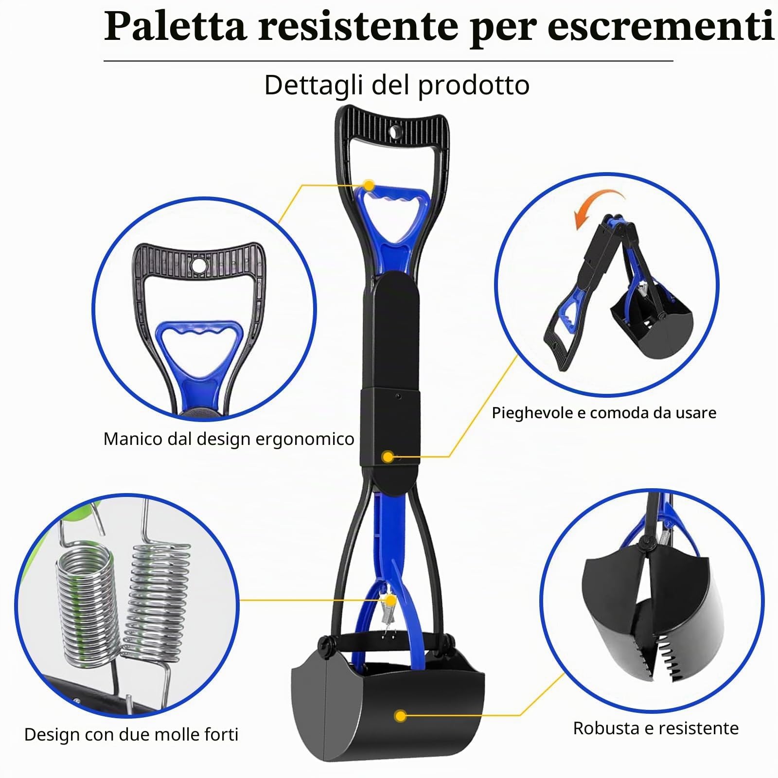 Paletta Raccogli Cacca Cani per Raccogli 45cm Cacca Cane Pieghevole Paletta per Cacca con Sacchetti Cane Cacca, Portasacchetti Cane Cacca Cane Paletta Cacca Cane per Raccogli Feci Cane (Blu)