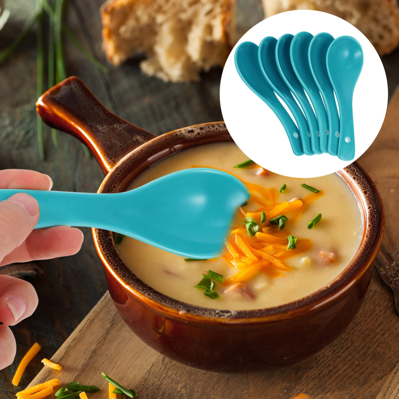 Cuillères à Soupe Asiatiques En Mélamine - Lot De 6, Design Monobloc, Idéales Pour Nouilles Et Riz