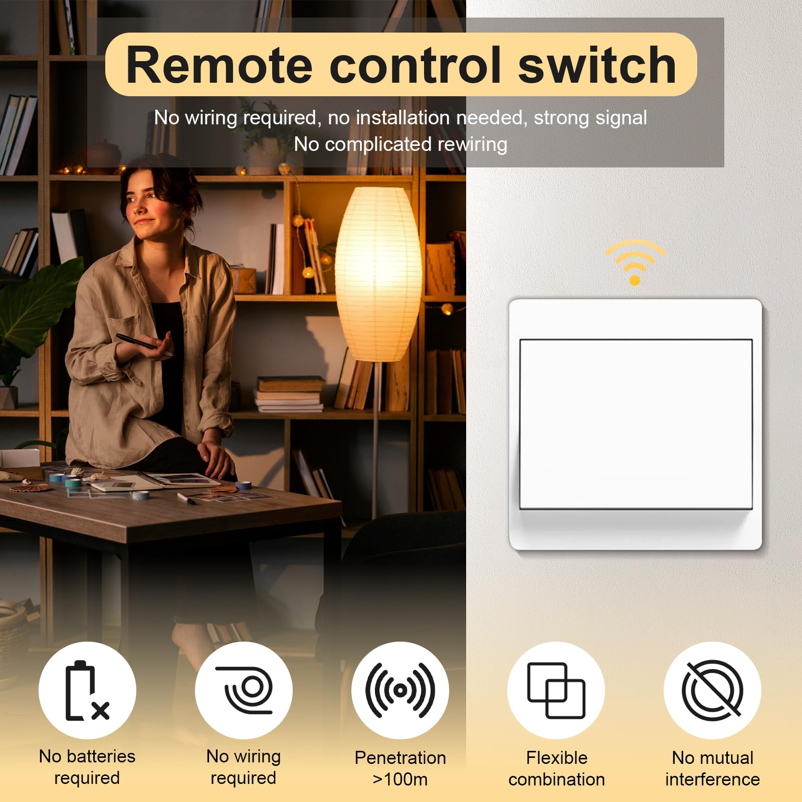 Juego de interruptores de luz inalámbricos de 230 V, interruptor inalámbrico sin batería, resistente al agua (1 receptor+3 paneles de conmutación)