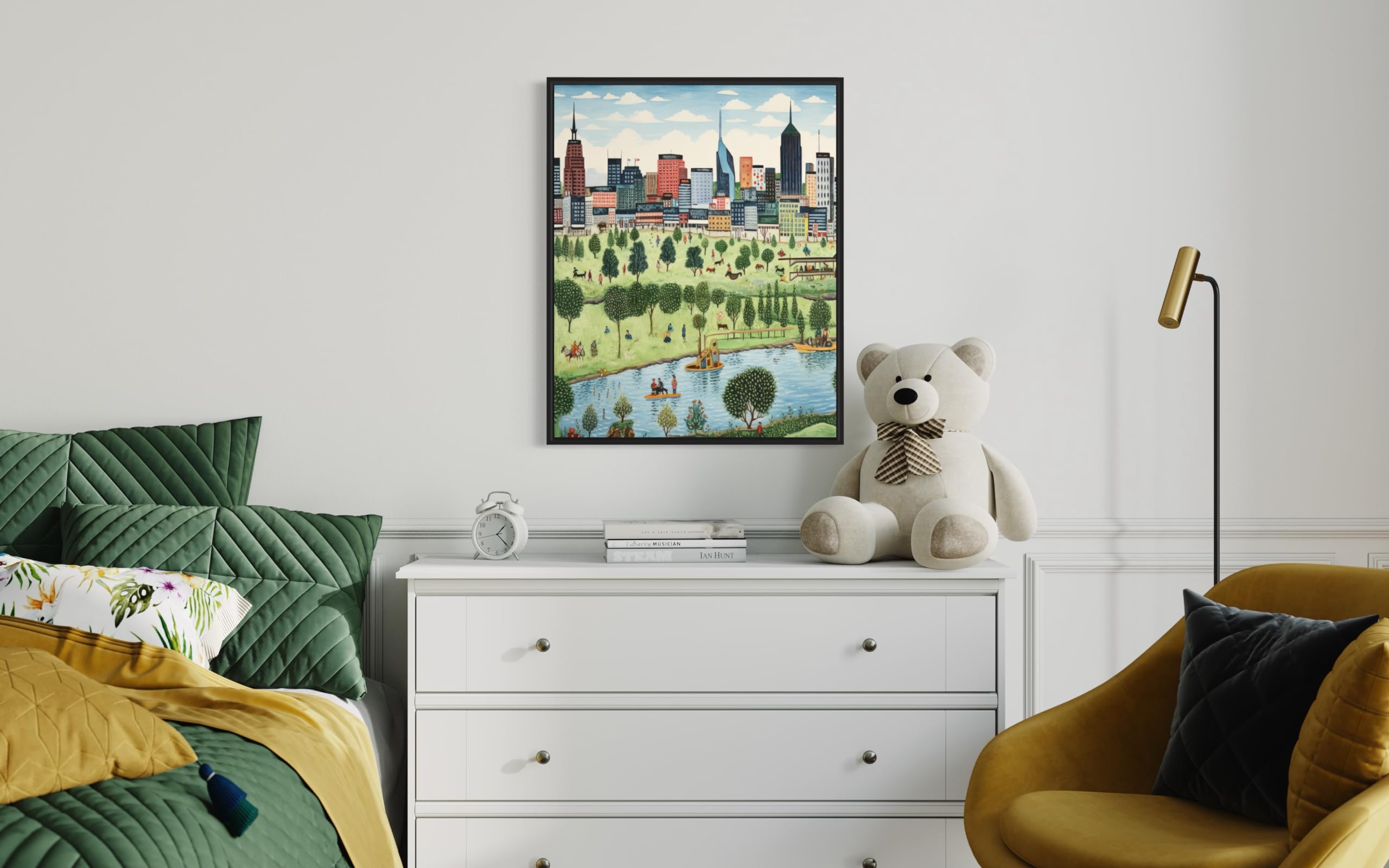 Amazon.com: 納什維爾田納西州海報藝術印刷品,城市天際線美國民間藝術,天真藝術作品PIcture繪畫裝飾,適用於臥室、浴室、客廳。 ( 田納西州納什維爾,11 x 14 英吋(無框)) : 居家與廚房