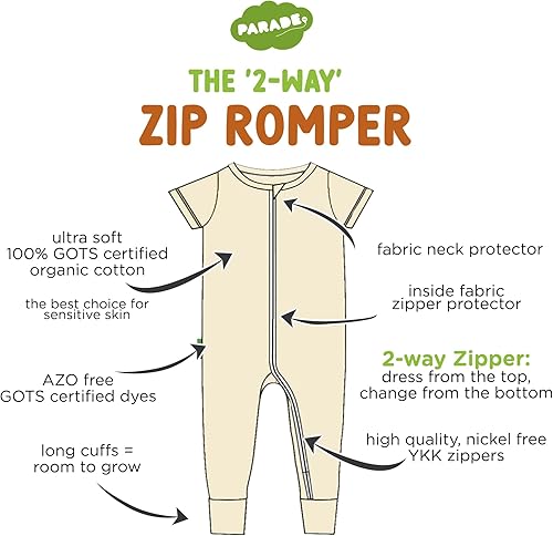 Miniatura 3 de PARADE Organic Essentials - Mameluco con cremallera de 2 vías, manga corta