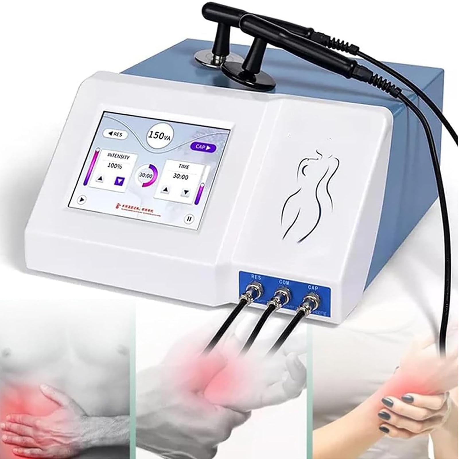 Macchina per Tecarterapia 448K,Dispositivo per Fisioterapia a Temperatura Controllata con 2 Impugnature, 8 Sonde E 1piastra Negativa,Energia Regolabile per dragare i meridiani del Corpo