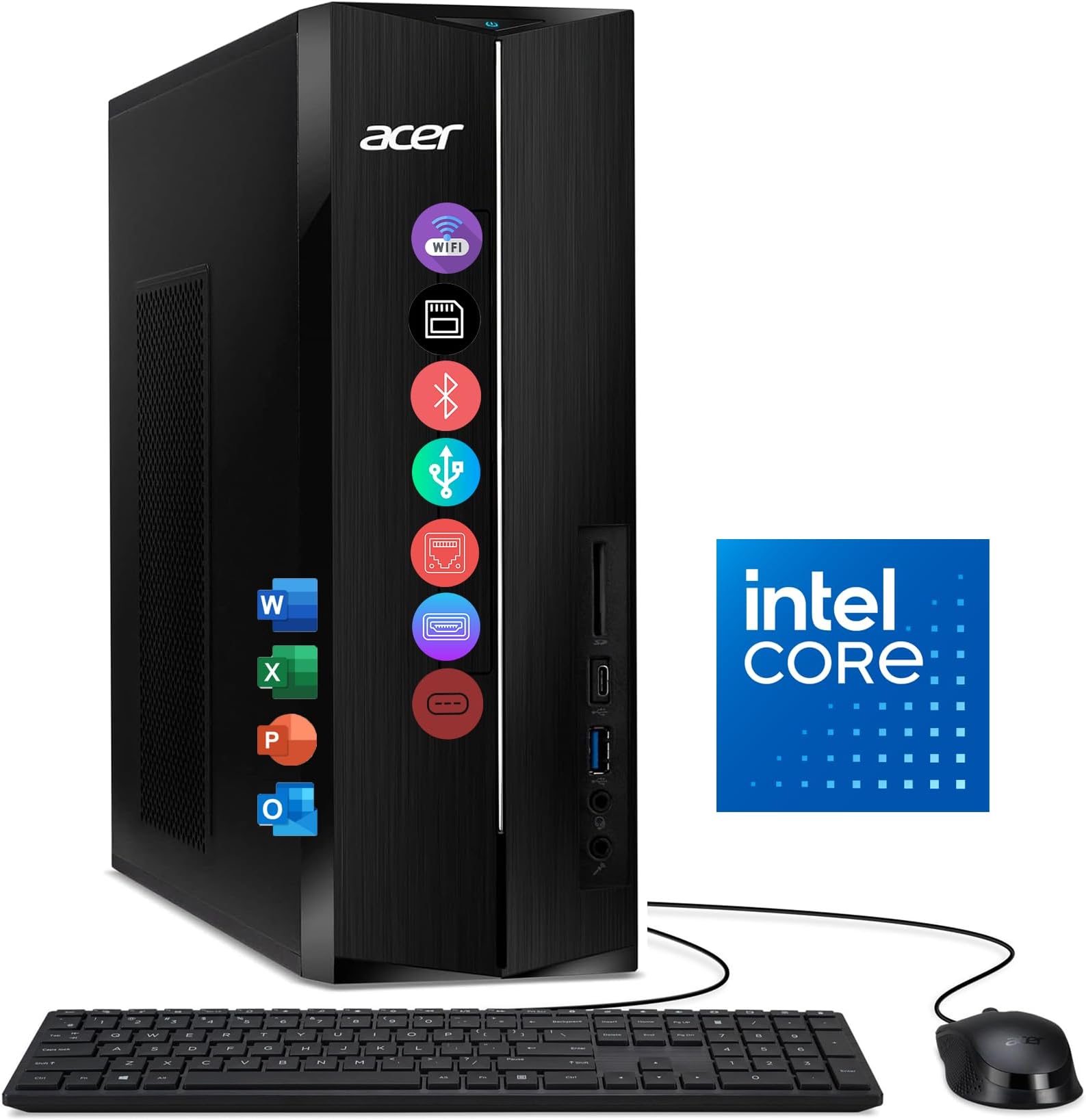 Acer 2026 Desktop Tower, Intel 14th Gen Ultra-Fast 10-Core i5 Processor, 16GB DDR5 RAM, 2.5TB (512GB SSD & 2TB HDD), Wi-Fi 6, Support 4K Monitor, Wins 11, Wired KB & Mouse, Free Office 365 on The Web