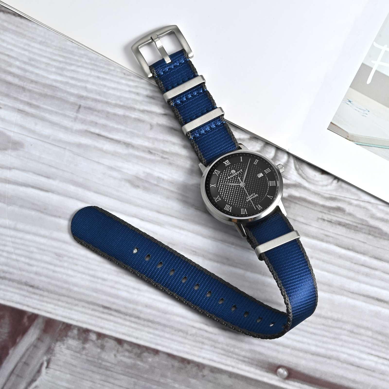 ANNEFIT Wojskowy nylonowy pasek do zegarka dla mężczyzn i kobiet, zapasowy pasek do zegarka 18 mm, 20 mm, 22 mm, ze srebrną czarną klamrą ze stali nierdzewnej