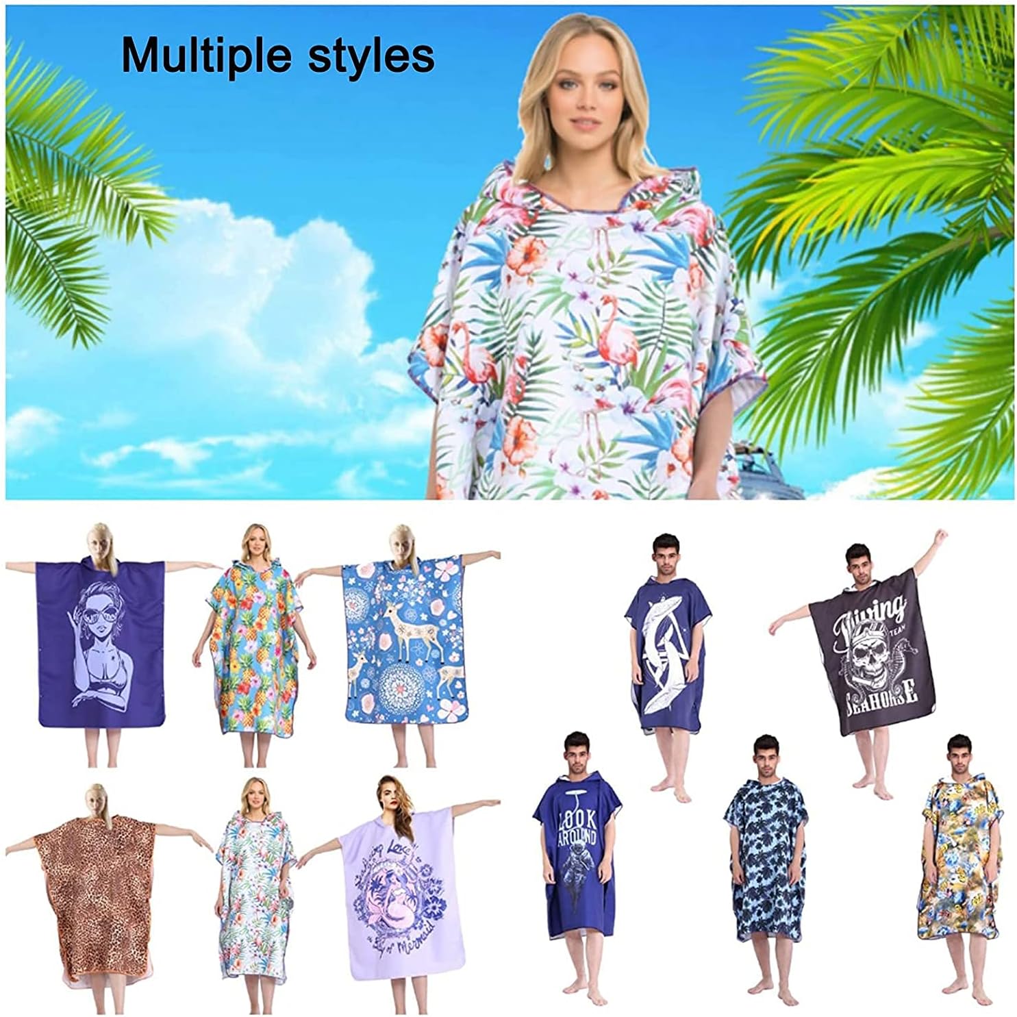 Beach Towels Sports Towel Changing Robe Towel Poncho Quick Dry Robe Beach Blanket Essential Beach Accessories 811(Color:09)