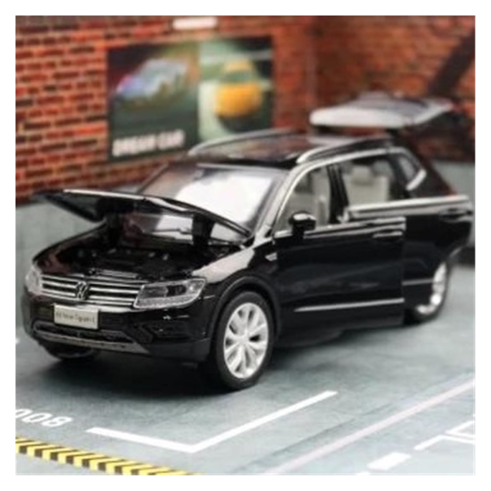 Maßstab 1/32 für Tiguan L SUV, Druckgusslegierung, Miniatur-Auto-Modell, Sammlerstück, Souvenir, geeignet für Dekoration, Schwarz