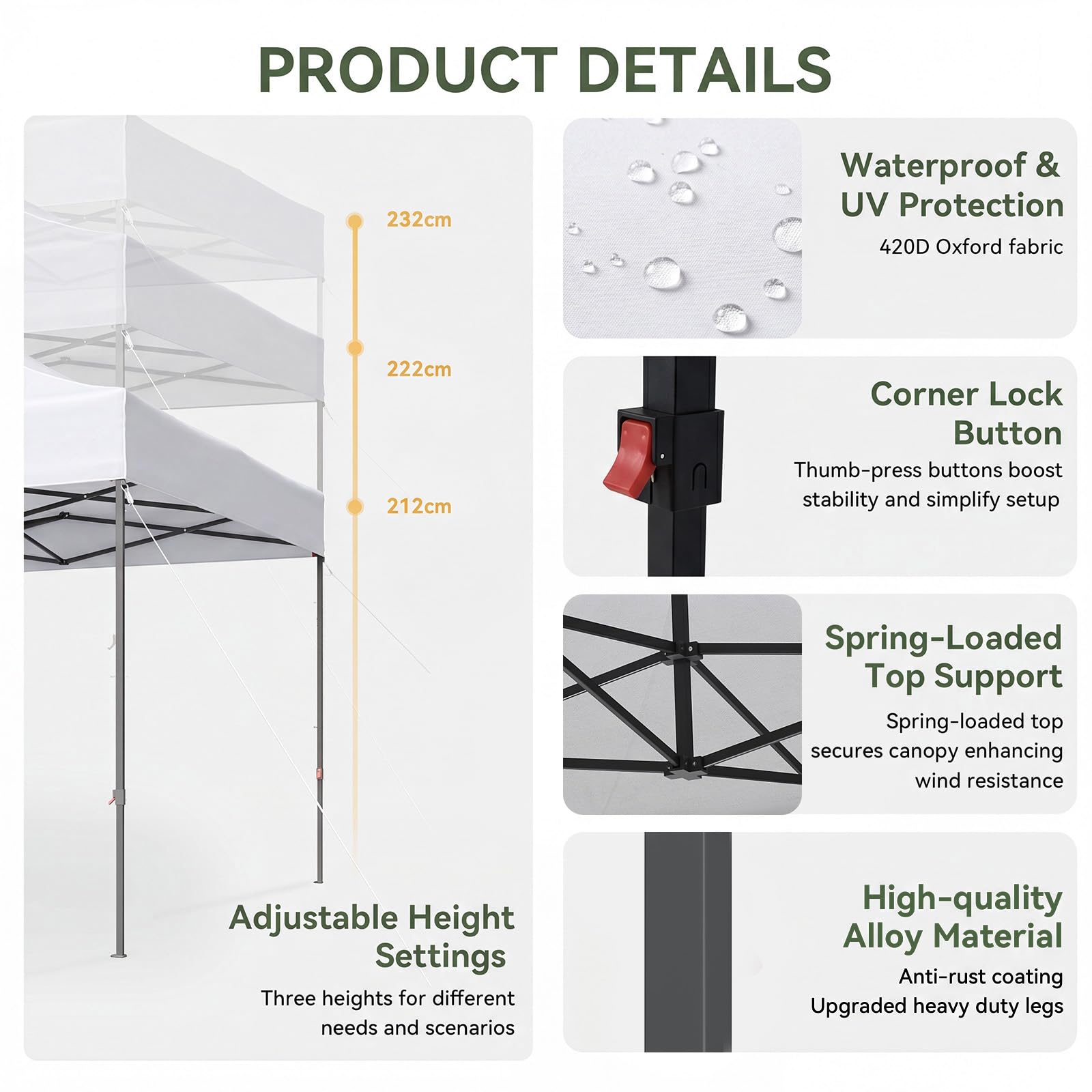 Aoxun Pop Up Gazebo 3m x 6m Heavy Duty with Sides 6x3 Waterproof Party Tent, White, 3x6M - Image 3