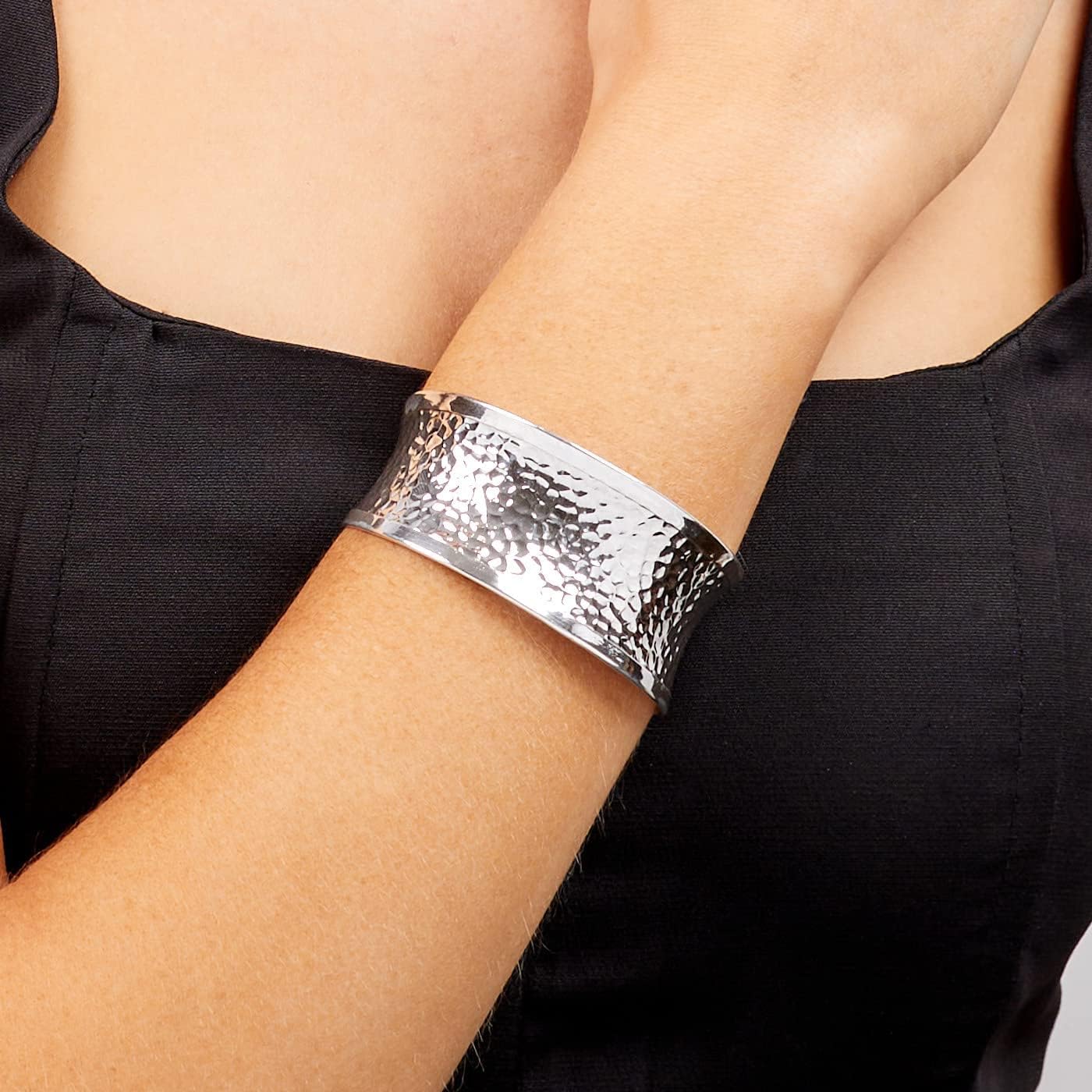 Women's Silver Cuff bangle Bracelet - Statement Chunky Hammered 925 Silver Cuff Bangle Bracelet for Women Ladies Girls