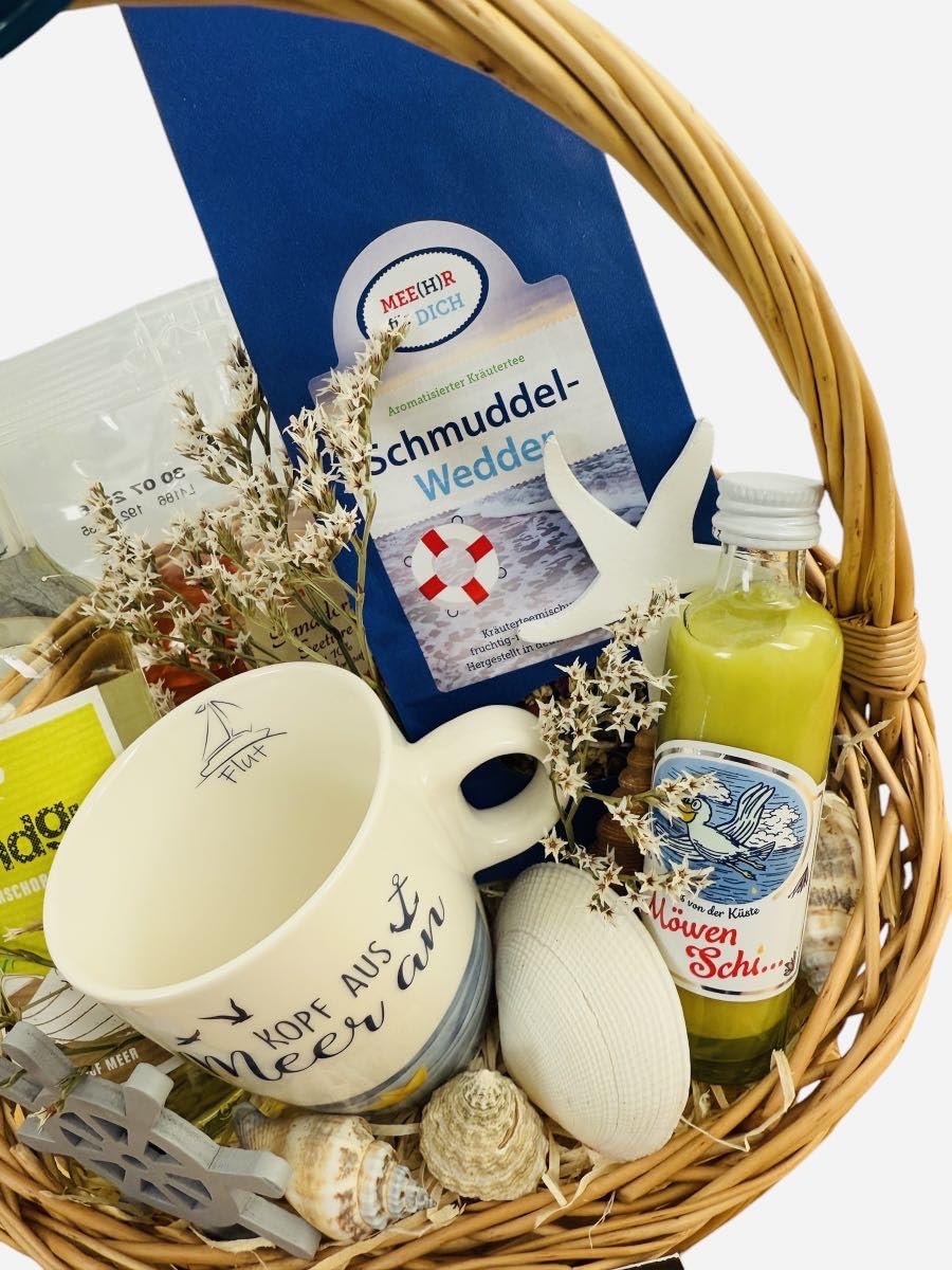 Meer macht glücklich Geschenkkorb | Mit exklusiven Leckereien aus dem Meer | Präsentkorb für wahre Genießer | Ideal für jeden Anlass