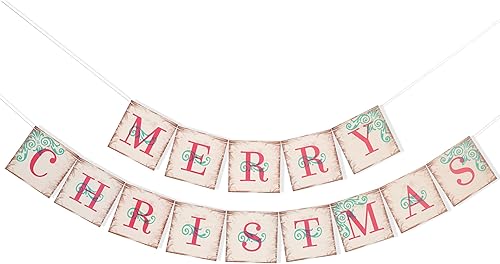 Miniatura 6 de Cartel de Feliz Navidad  Decoración clásica de Navidad roja y verde, guirnalda de banderines de Navidad, decoración rústica de manto de granja, para