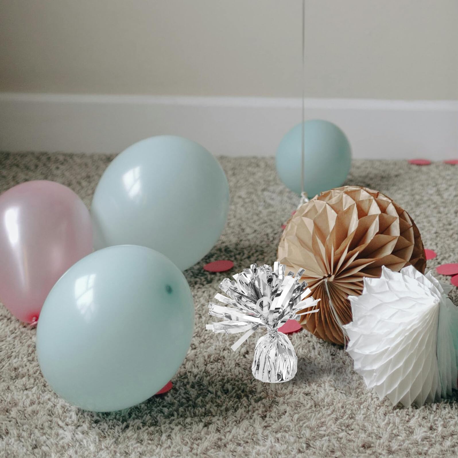 Ballongewicht für Hochzeit aus Pet und Zement Silberfarben 6 Stück Schwere Ballongewichtblöcke zur Sicheren Befestigung von Ballons Geeignet für Feiertage und Festivals