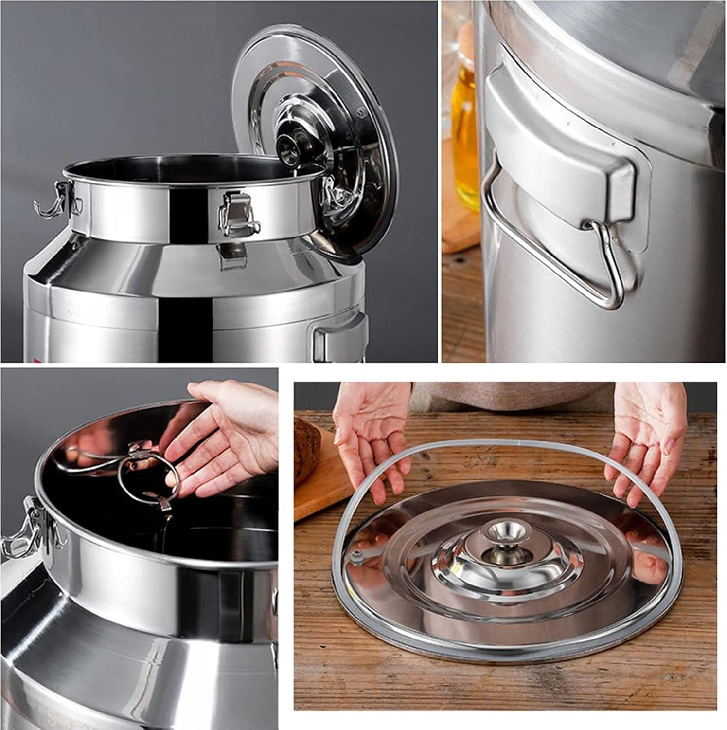 304 Stainless Steel Milk Can - Milk Oil Water and Wine Transport Barrels with Sealed Lid and Spigot for Liquid Storage Container,76l 40 * 64cm