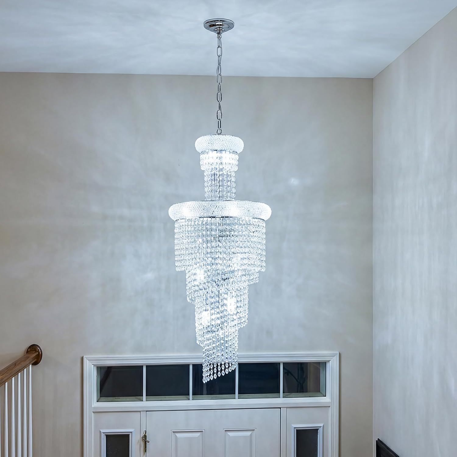 14-Light Spiral Crystal Chandelier Chrome Finish for Foyer Entryway Living Room Dining Room 36'' H X 16'' W X 16'' D